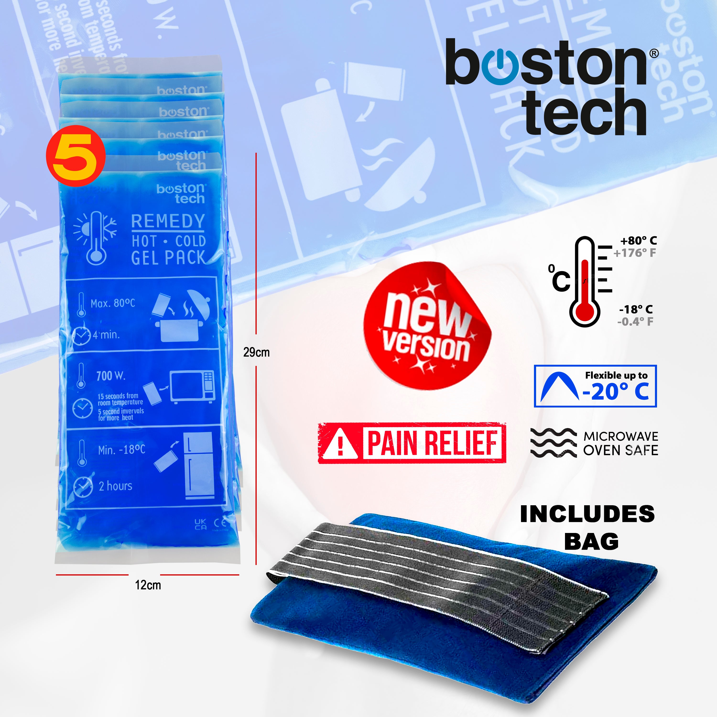 REMEDY Bolsas de gel Multiuso para frío/calor(5 Bolsas 1 Cubierta) Modelo ME110