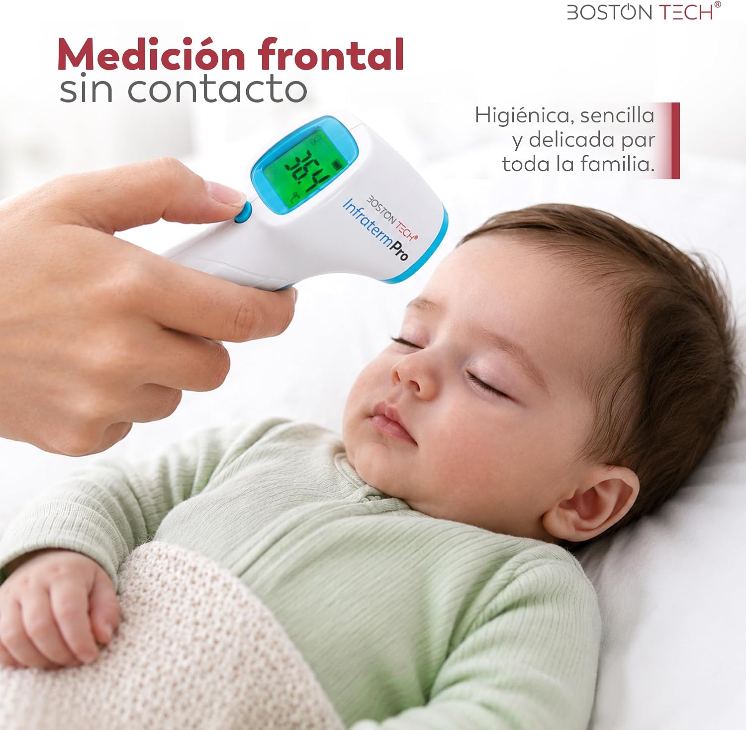 Termómetro Digital para bebés, niños y adultos | Precisión Profesional | Lectura Instantánea | Memoria 20 Mediciones | Alarma de Fiebre 3 Colores | Infrarrojos sin Contacto