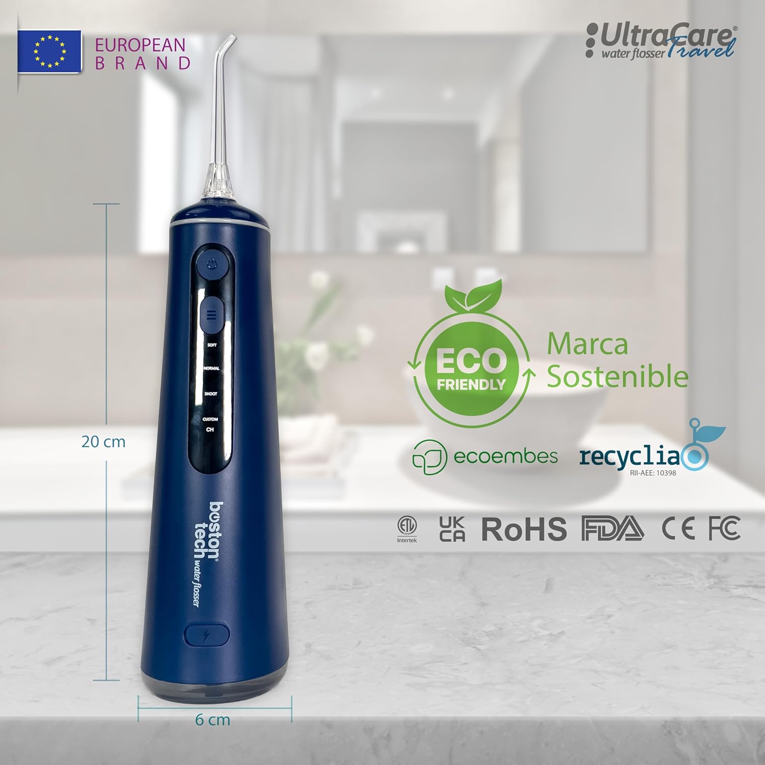Irrigador Bucal Portatil, Aquapik Irrigador Dental Inalámbrico Profesional 8 Boquillas 4 Modos, IPX7 Impermeable 300ML USB-C Recargable Para Limpieza Dientes, Para el Hogar y los Viajes (b. Azul)