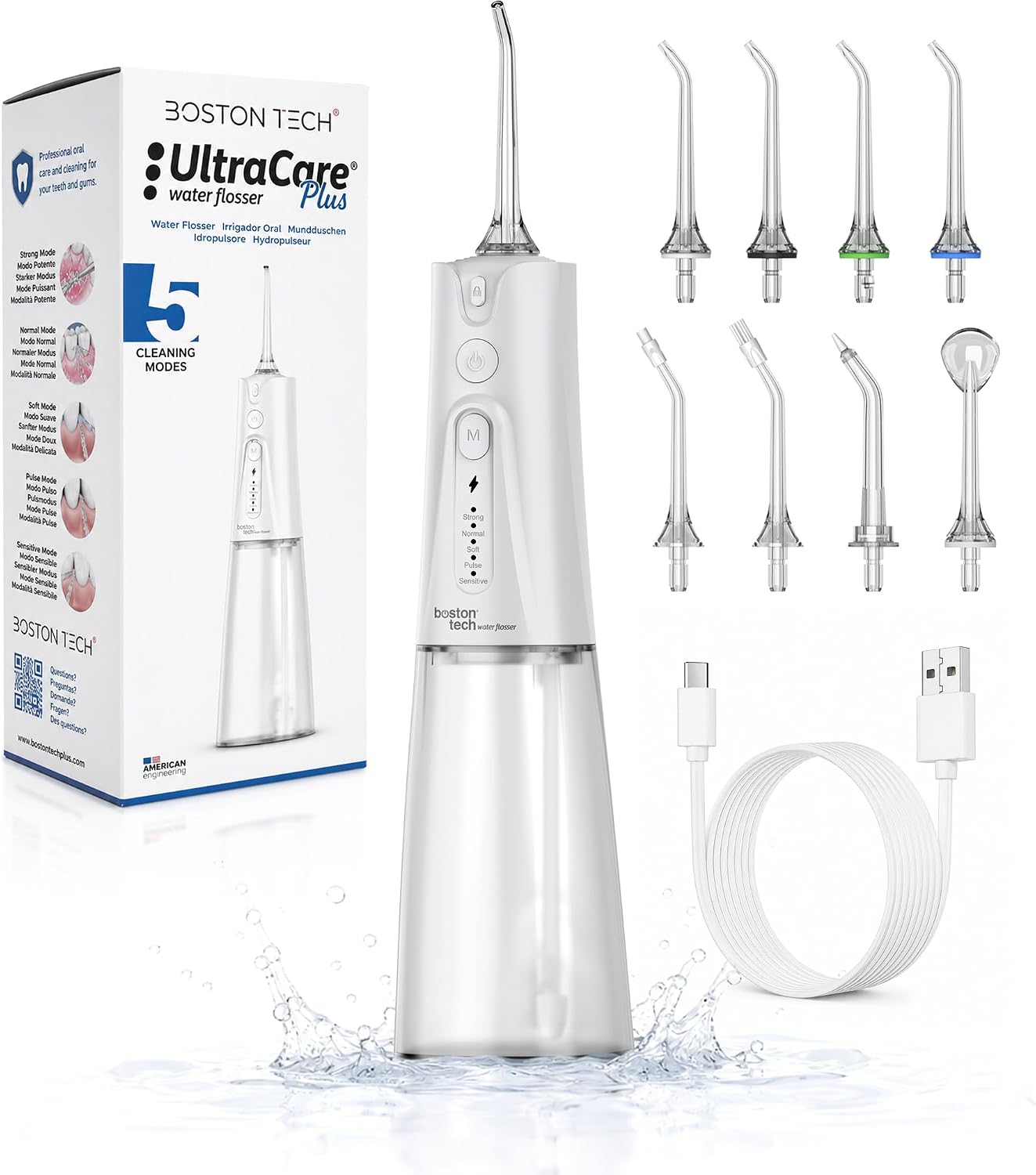 Aquapik Irrigador Dental Portátil, Irrigador Bucal Inalámbrico con 8 Boquillas y 4 Modos, Depósito 300 ml, USB-C Recargable, IPX7, Water Flosser para Brackets, Implantes y Viajes