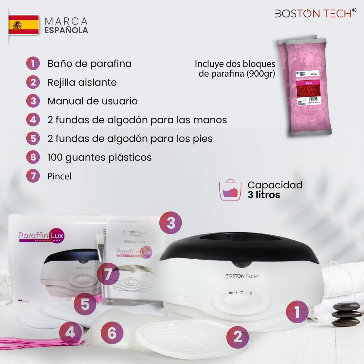 Baño de parafina para manos Boston Tech ParaffinLux · 3 L con 2 bloques de cera