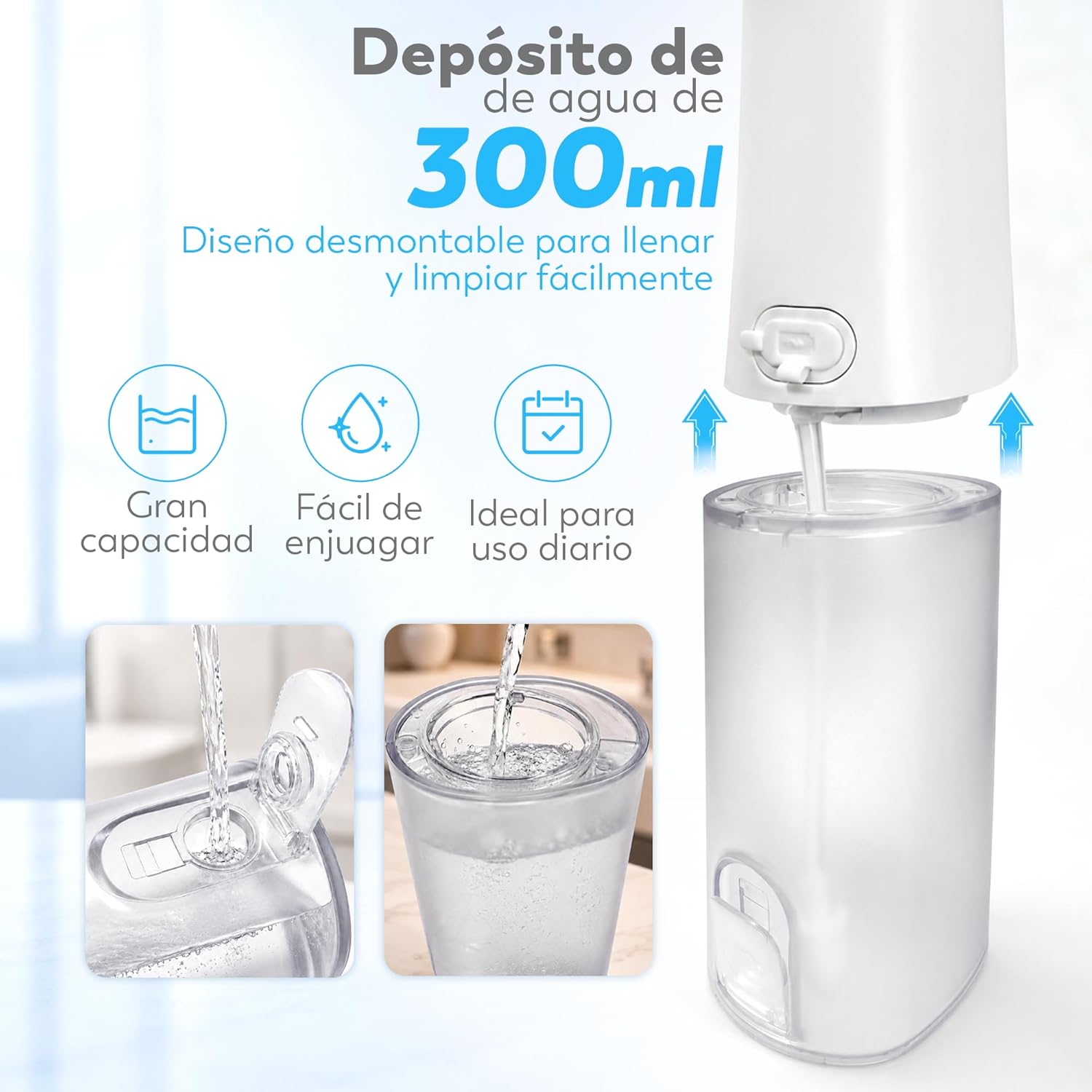 Aquapik Irrigador Dental Portátil, Irrigador Bucal Inalámbrico con 8 Boquillas y 4 Modos, Depósito 300 ml, USB-C Recargable, IPX7, Water Flosser para Brackets, Implantes y Viajes