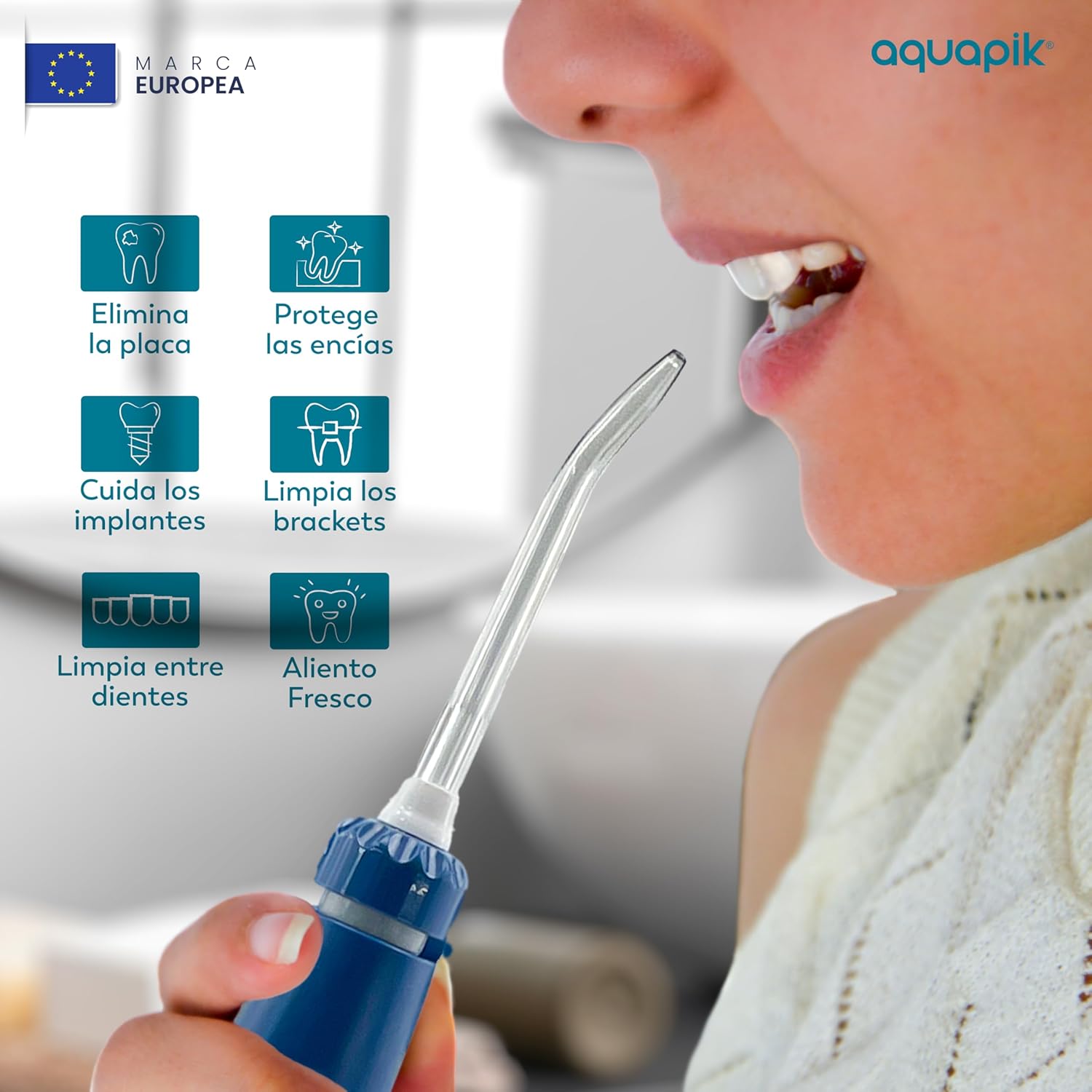 Aquapik® 100 Boquillas para Irrigador Dental Set 7 Boquillas Universales Compatibles | Repuesto Multifuncional | Colores Familiares | Estuche Higiénico