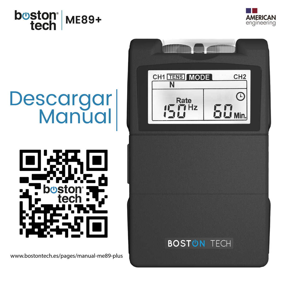 Electroestimulador TENS EMS Boston Tech ME89 Plus · 7 modos y 2 canales
