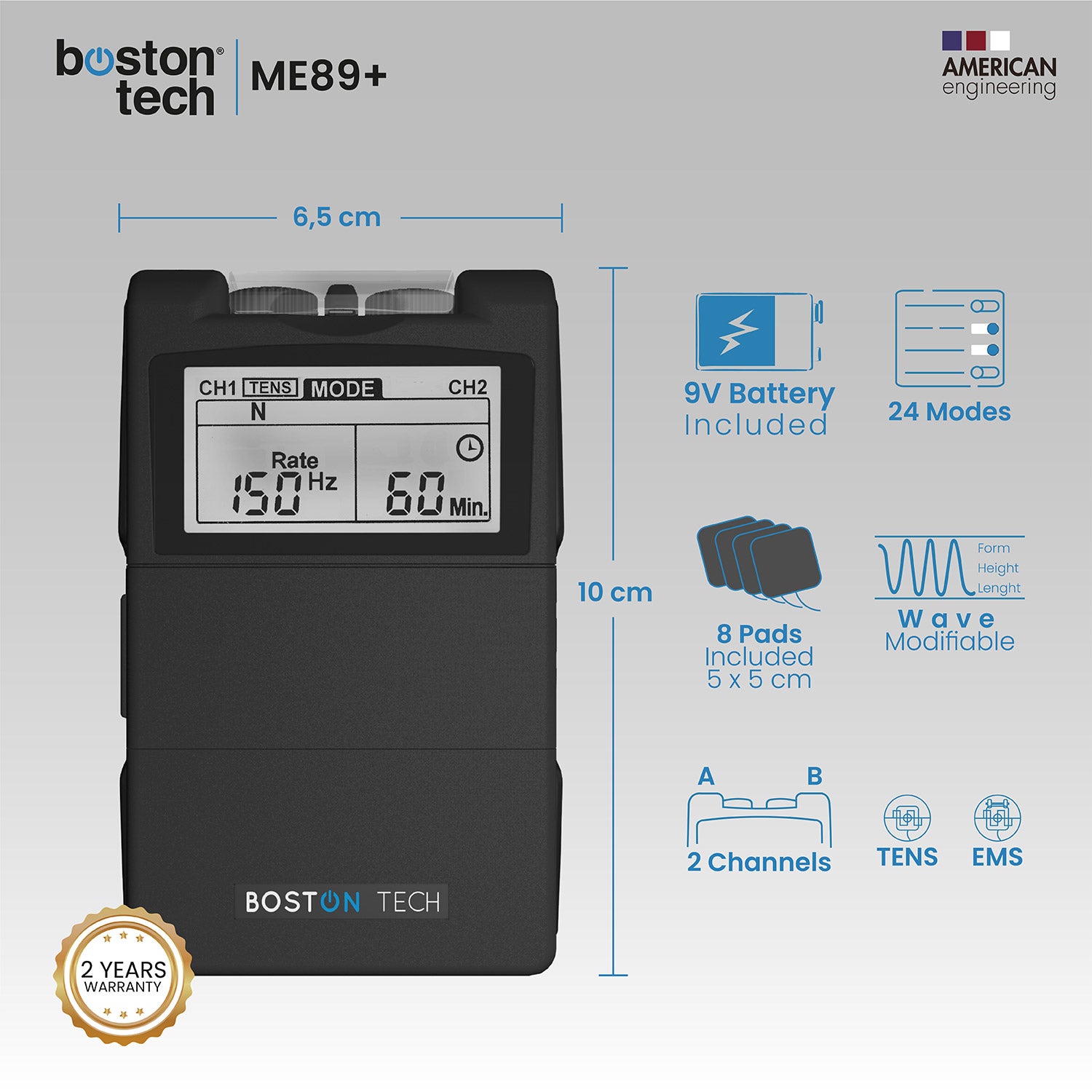 Electro estimulador Digital TENS, EMS - ME-89 plus