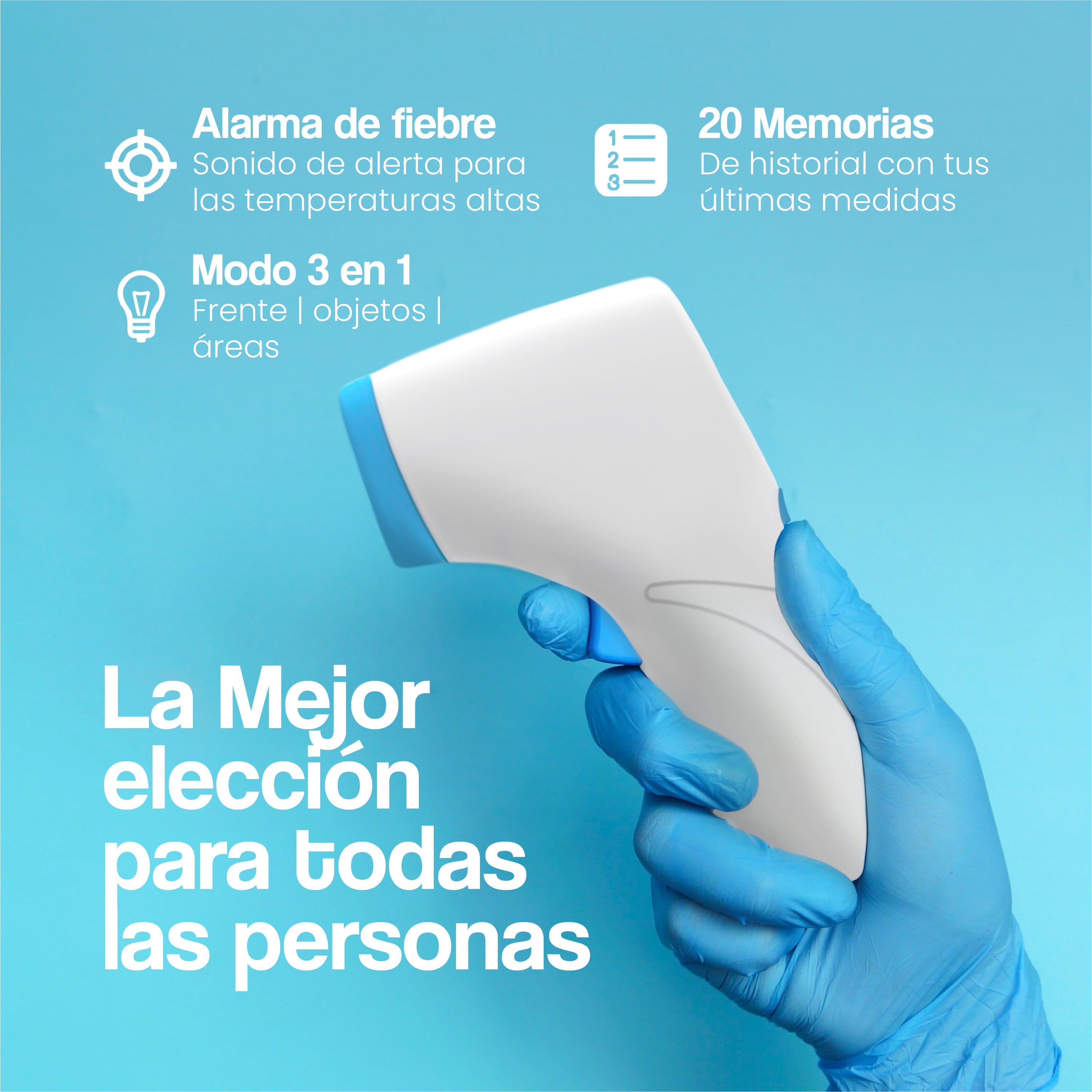 Termómetro Digital para bebés, niños y adultos | Precisión Profesional | Lectura Instantánea | Memoria 20 Mediciones | Alarma de Fiebre 3 Colores | Infrarrojos sin Contacto