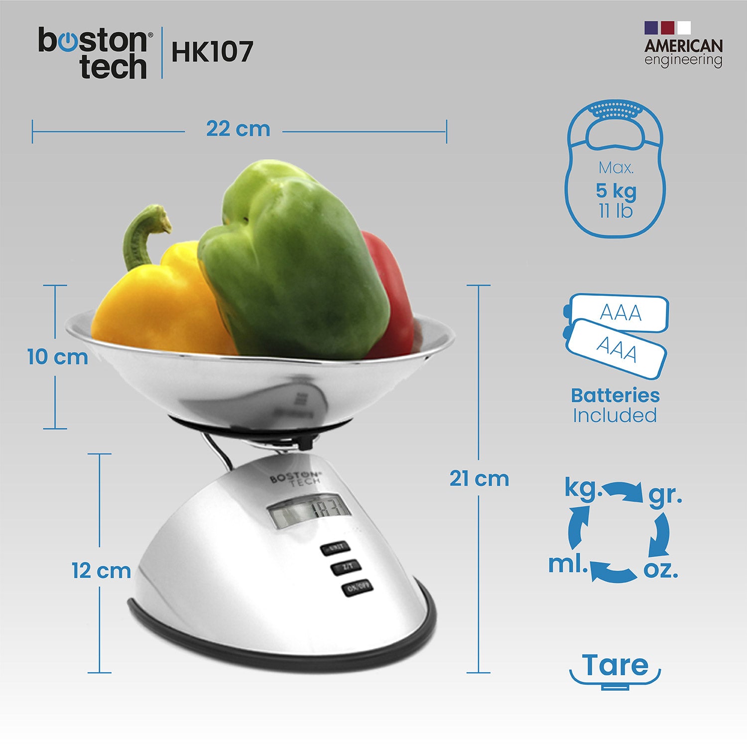 Báscula de cocina, Bol de Acero Inoxidable Removible - HK107