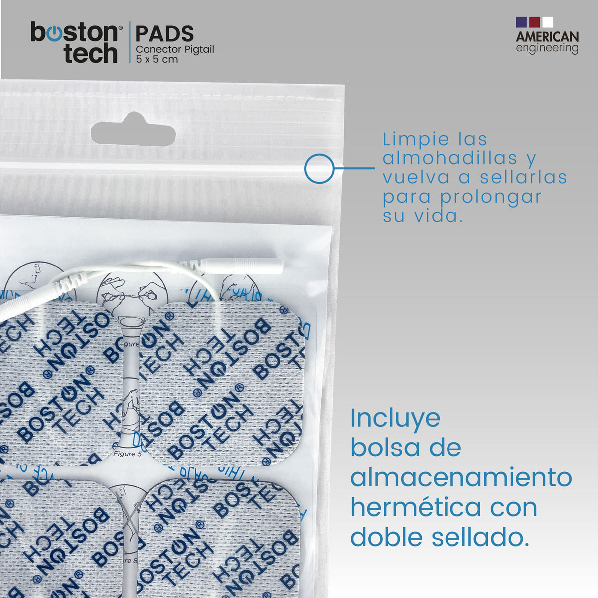 Electrodos para TENS con conector pigtail de 2 mm · 16 unidades de 5 × 5 cm