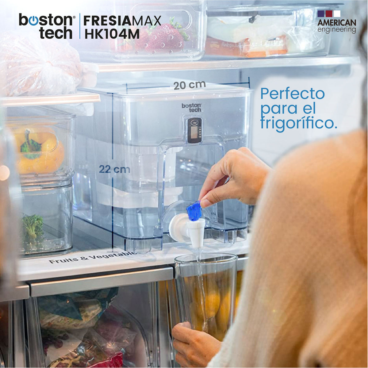 Dispensador de agua filtrada FresiaMax 7,5 L con grifo para el frigorífico