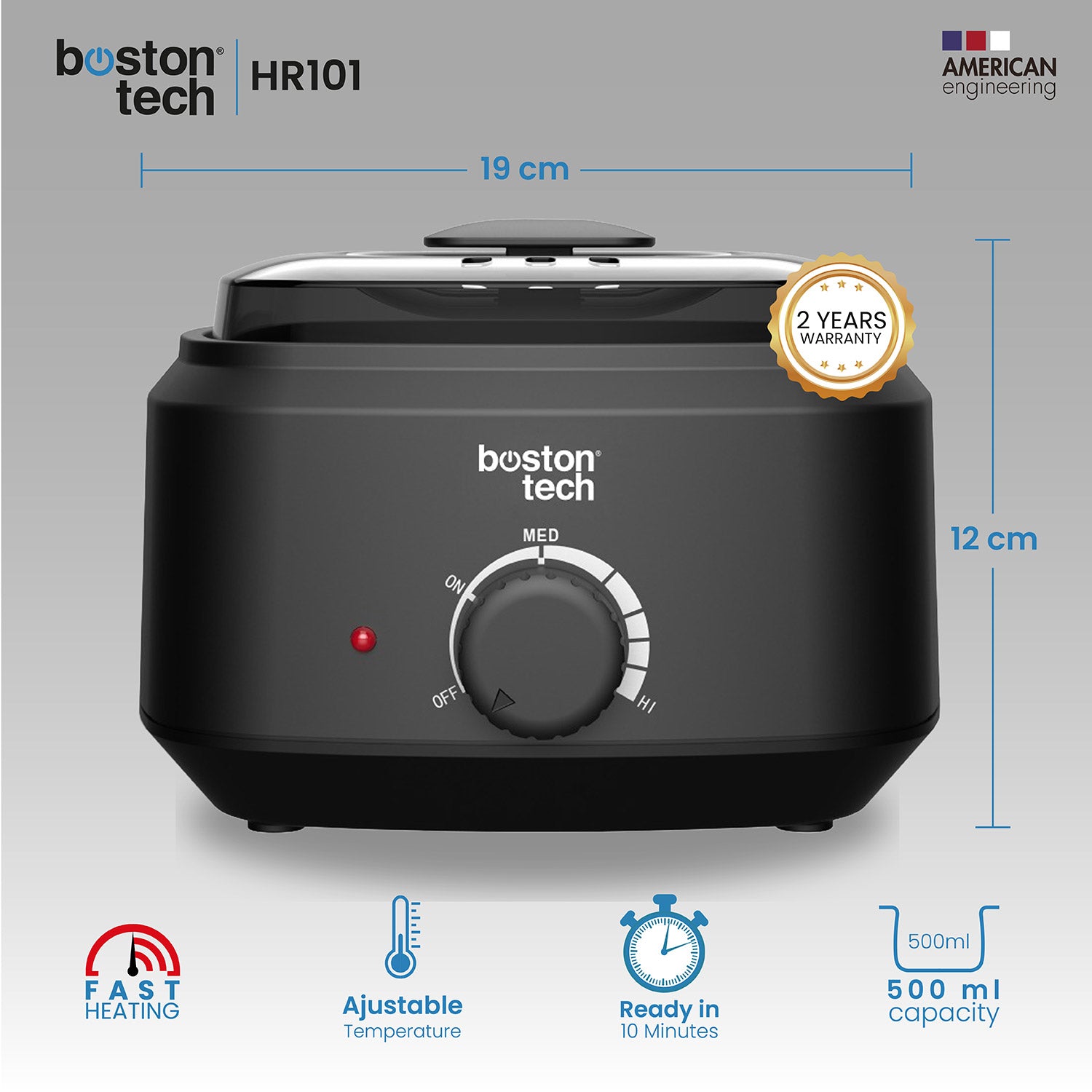 Calentador de Cera Eléctrico para la Depilación Profesional - 500ml Modelo HR101 (Negro)