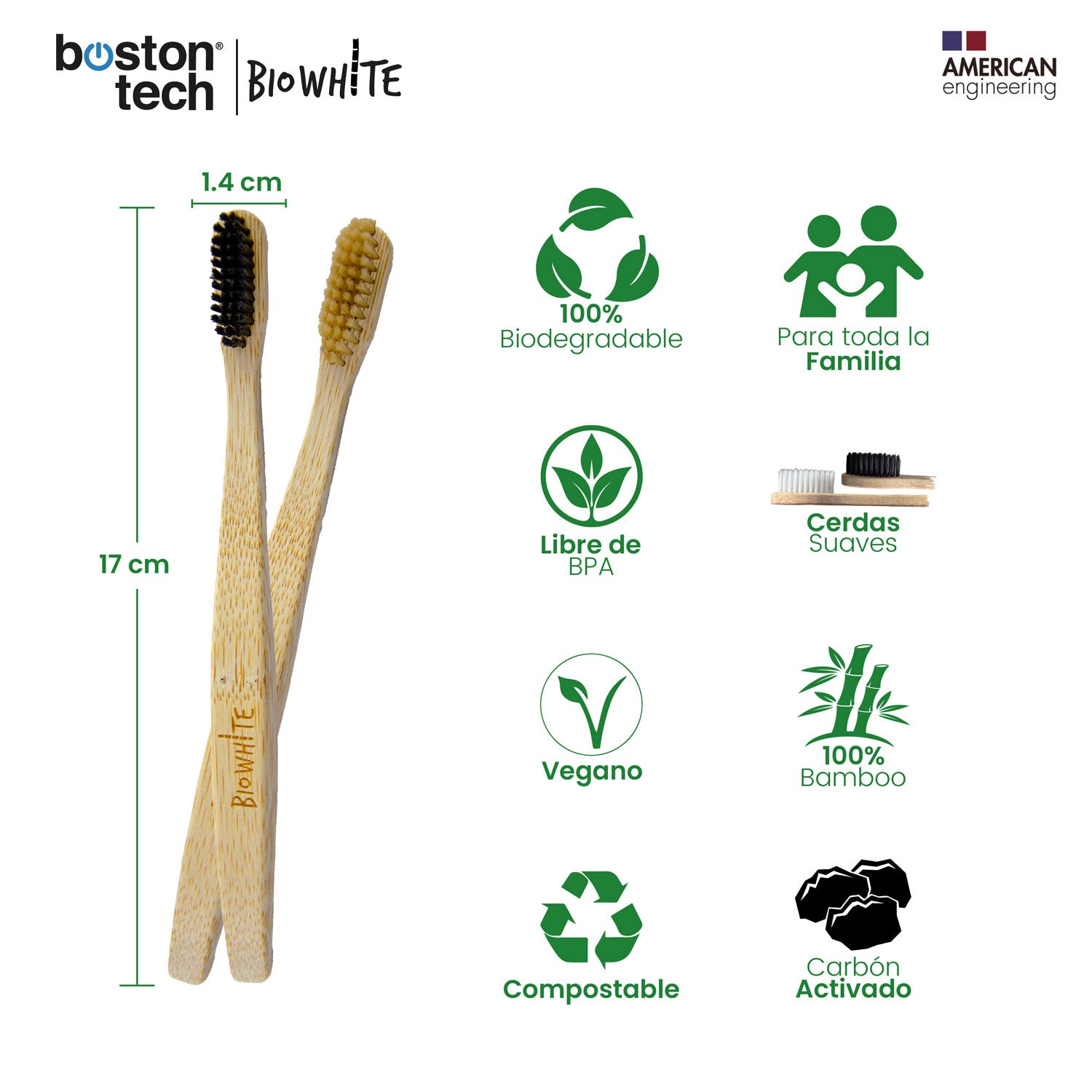 8 Cepillos de Bambú