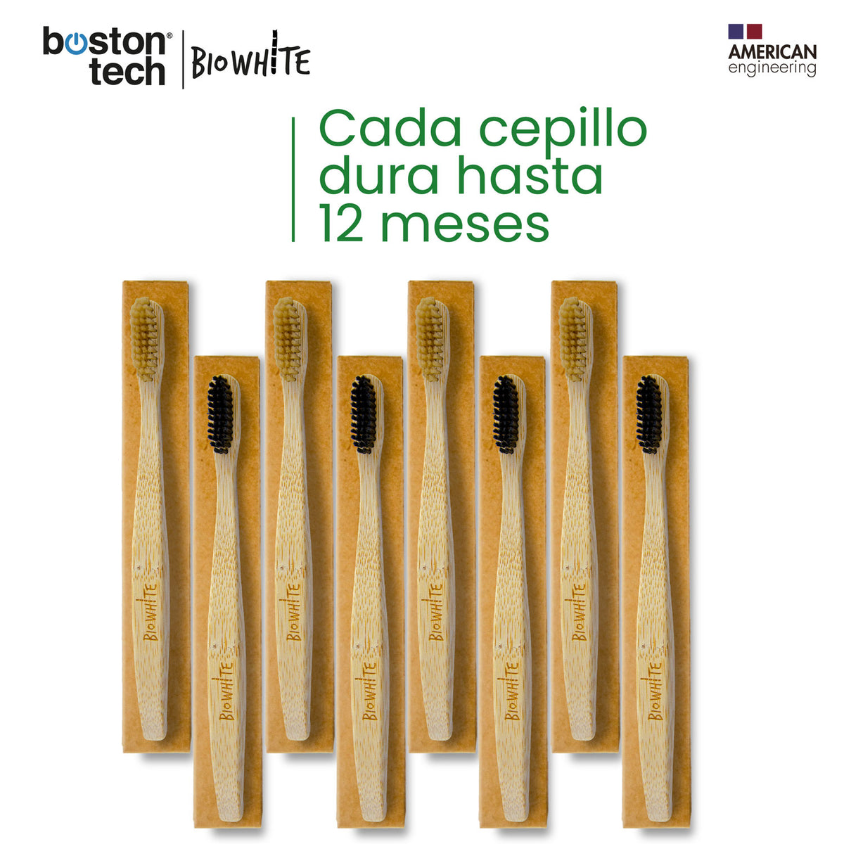 Cepillos de dientes de bambú BioWhite · pack de 8