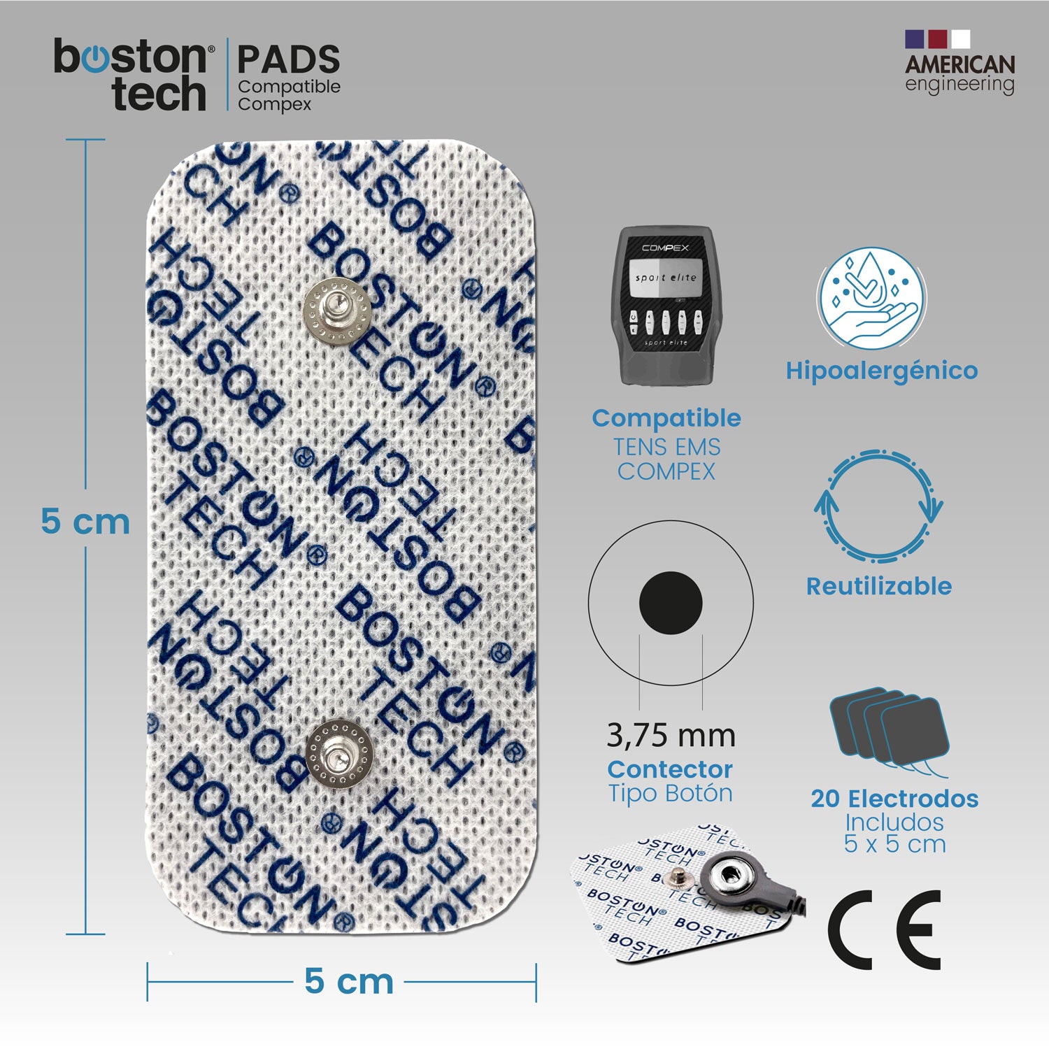 20 Electrodos Compatibles Compex (5x10)