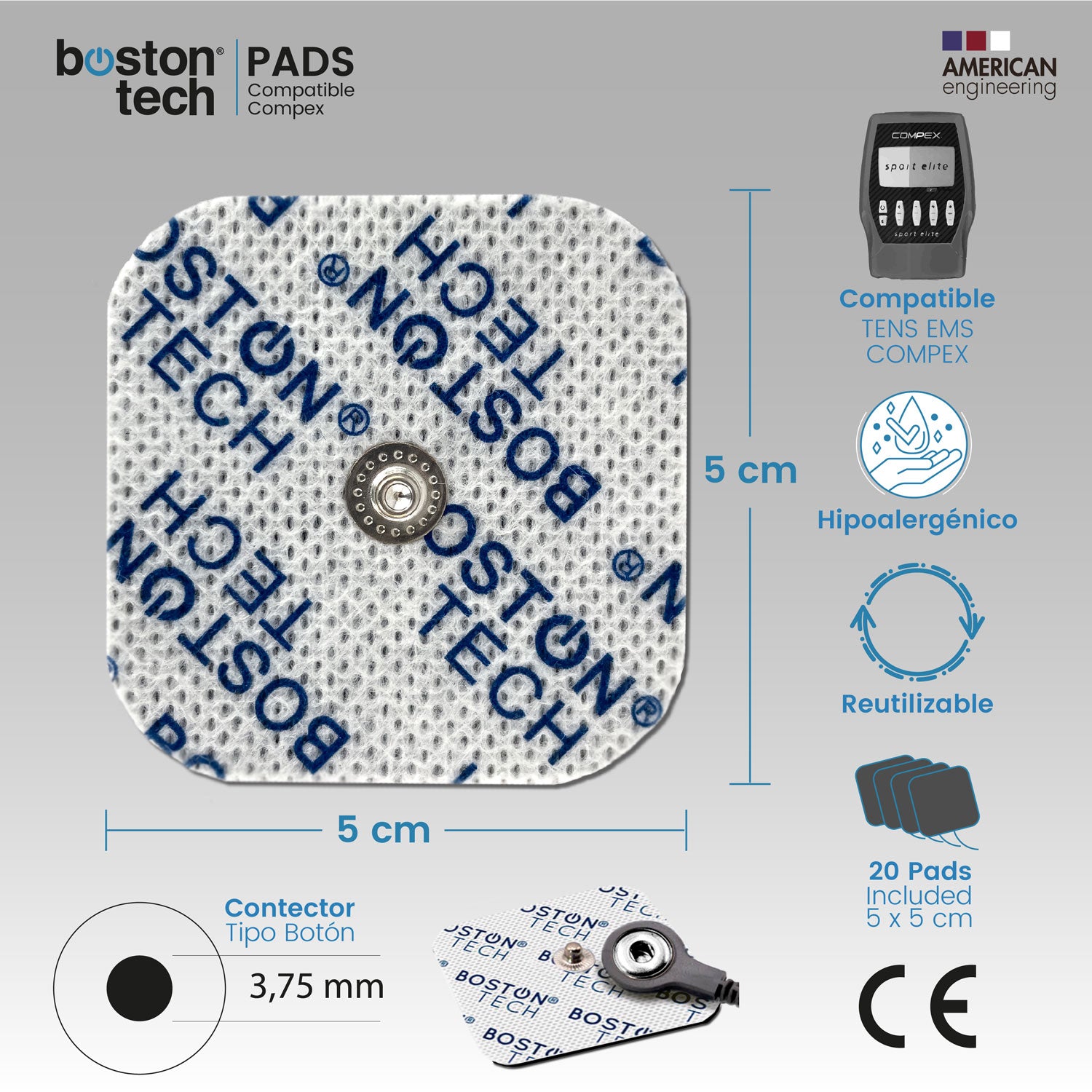 16 Electrodos Compatibles Compex (5x5)