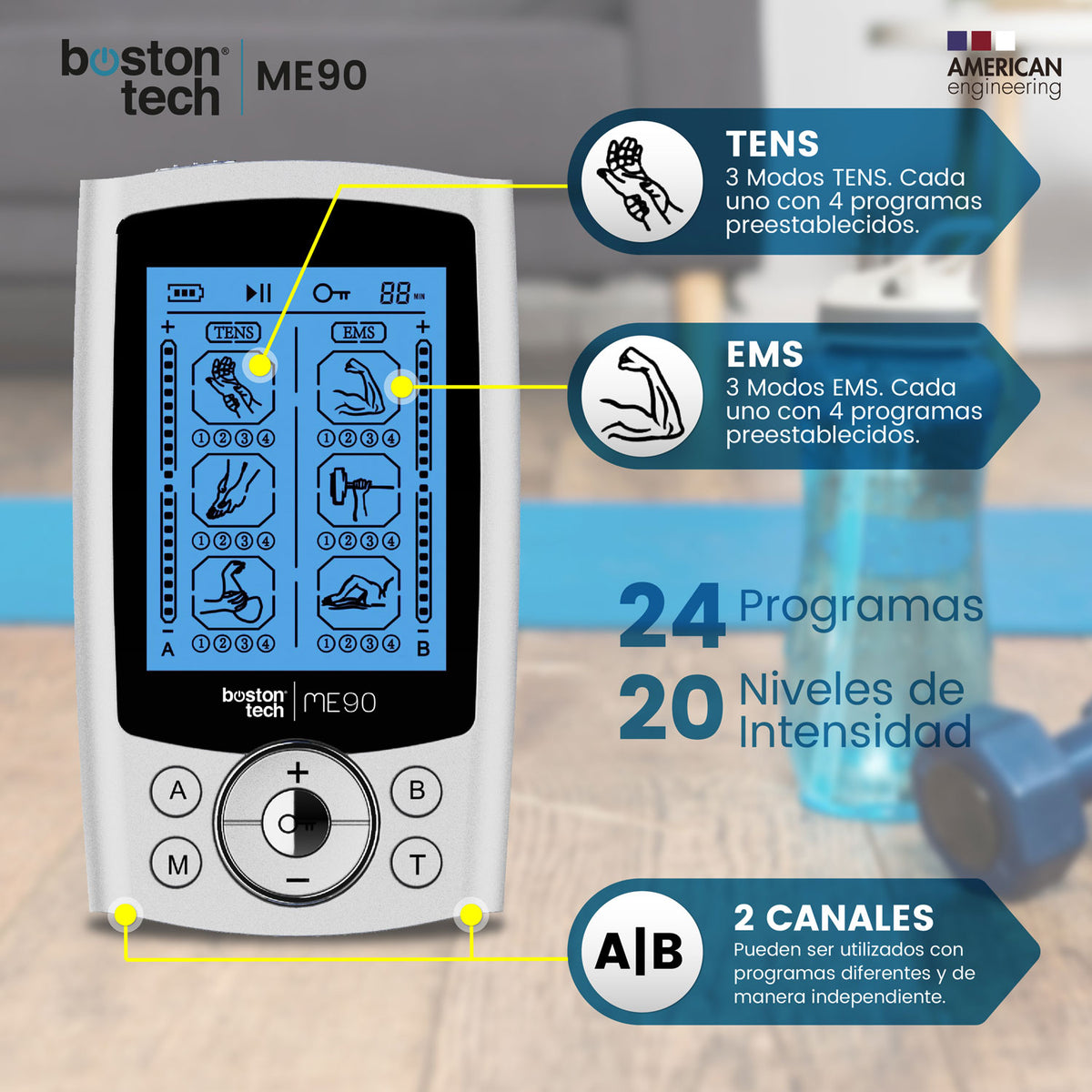 Electroestimulador TENS EMS Boston Tech ME90 · 24 programas y 2 canales