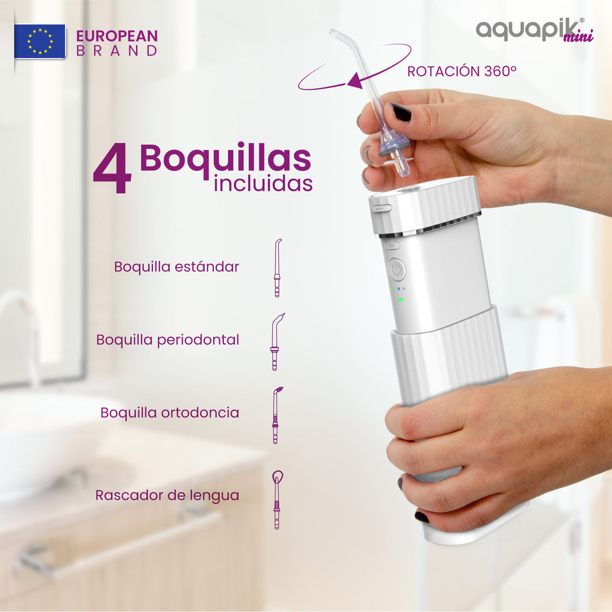 Irrigador dental mini Aquapik® Mini · portátil y de viaje