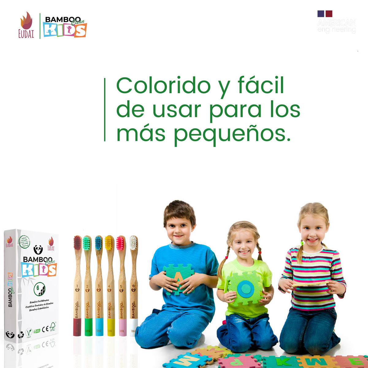 Cepillos de dientes de bambú para niños Kids · pack de 6