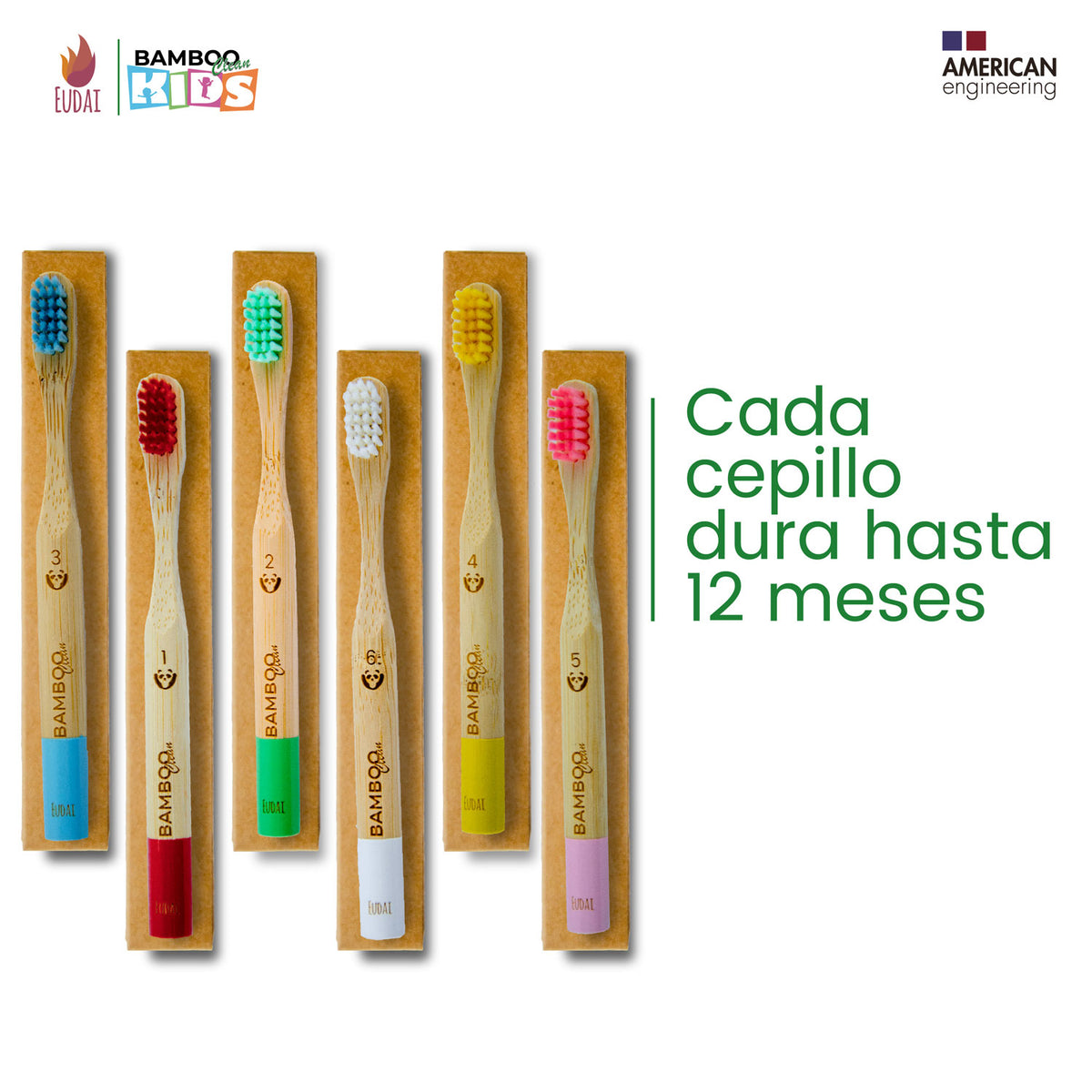 Cepillos de dientes de bambú para niños Kids · pack de 6