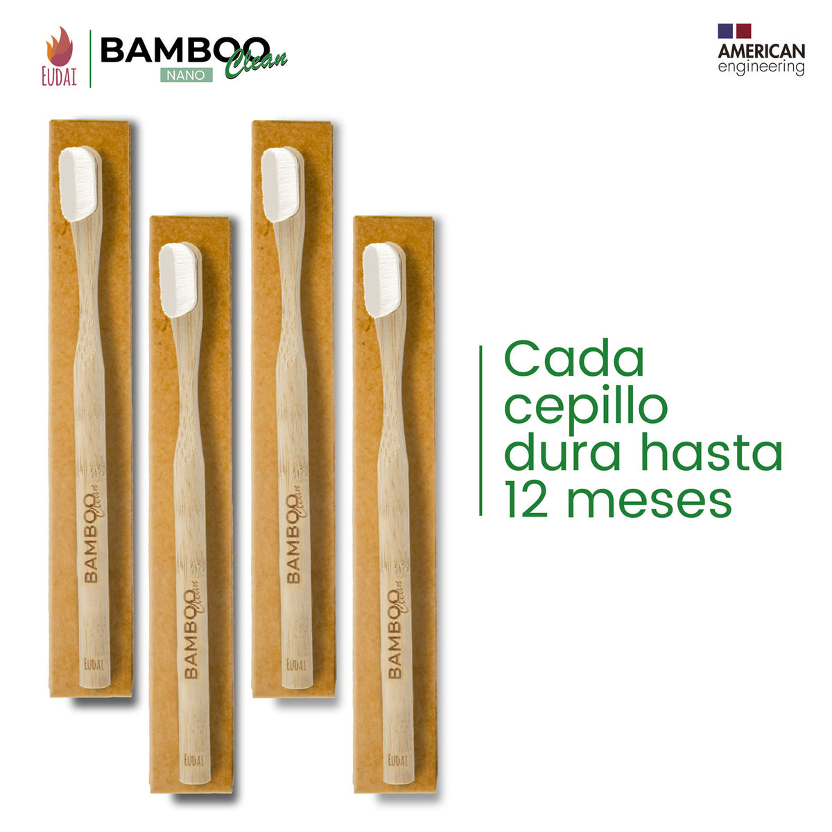 Cepillos de dientes de bambú Nano · pack de 4