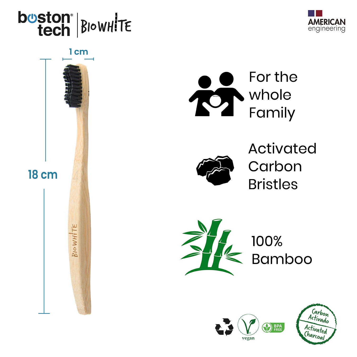 BioWhite 8 Cepillos dentales blanqueadores Bambú