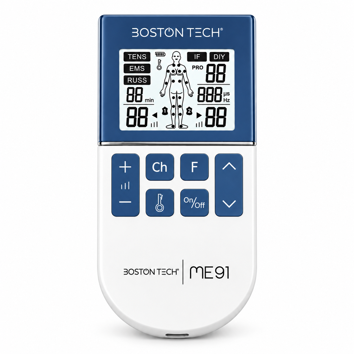 Electroestimulador TENS EMS 5 en 1 recargable Boston Tech · 80 programas y 8 electrodos