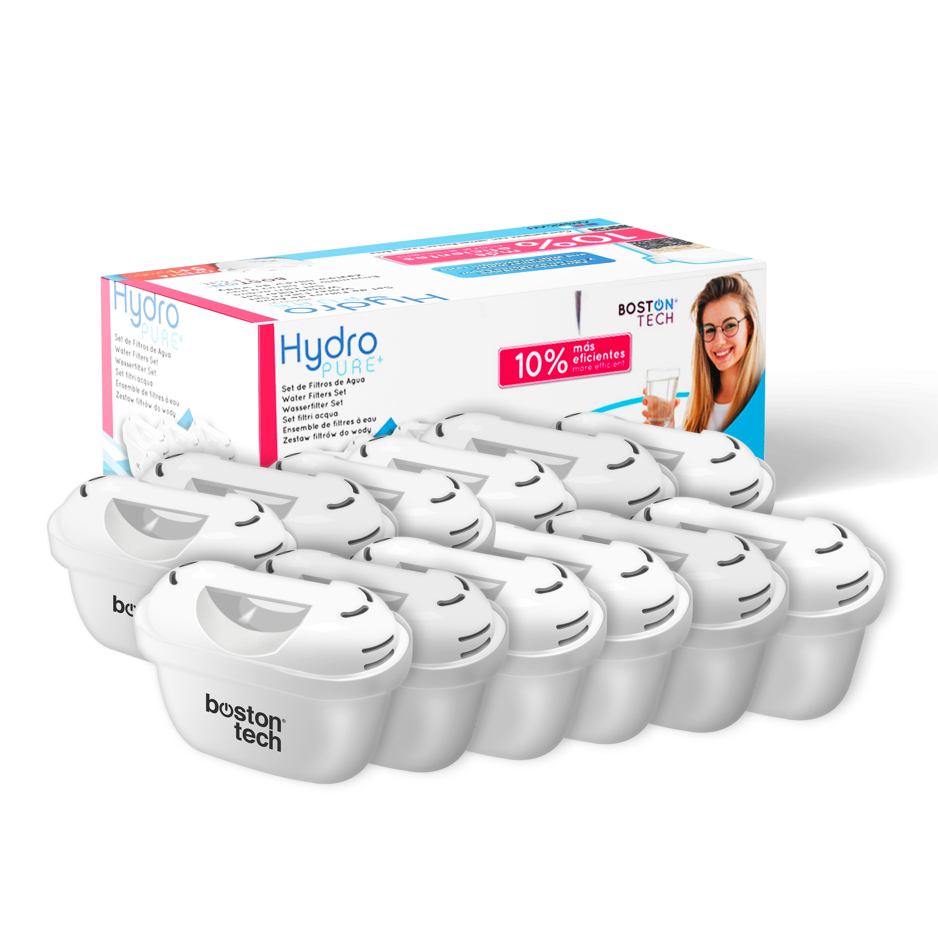 Hydro Pure+ 12 Cartuchos de filtros de agua compatibles con Brita Maxt
