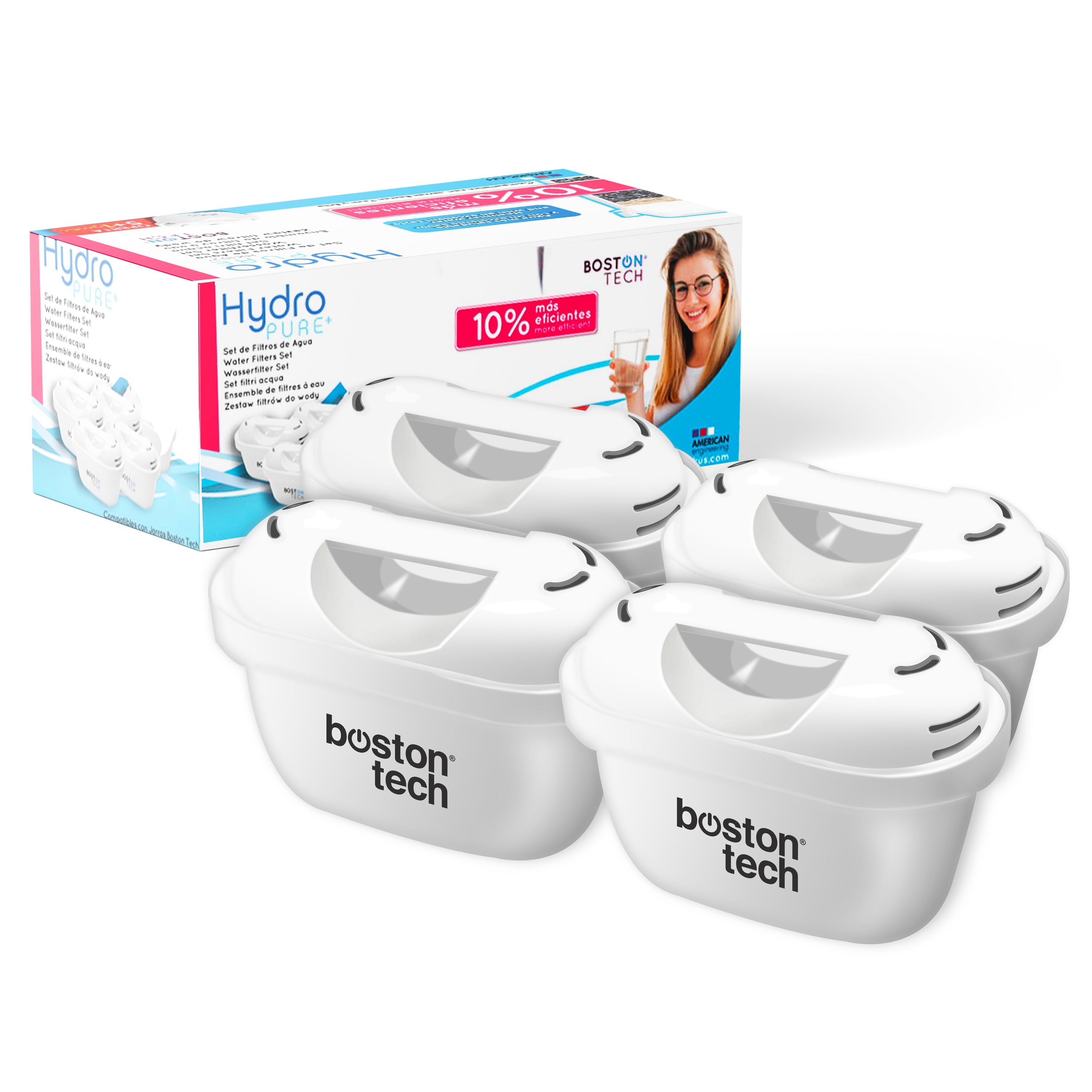 Hydro Pure+ 4 Cartuchos de filtros de agua compatibles con Brita Maxtra y Maxtra+