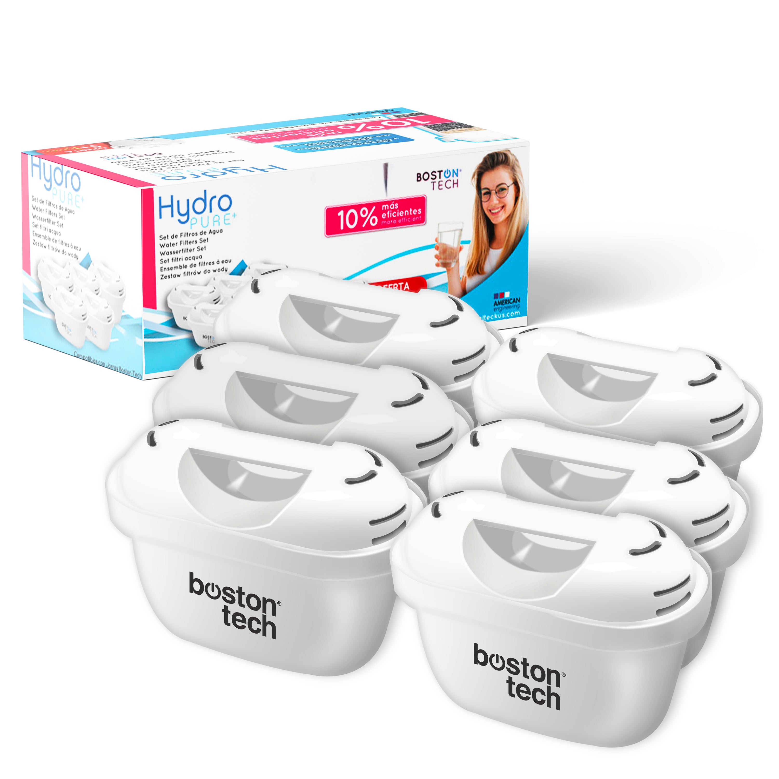 Hydro Pure+ 6 Cartuchos de filtros de agua compatibles con Brita Maxtra y Maxtra+