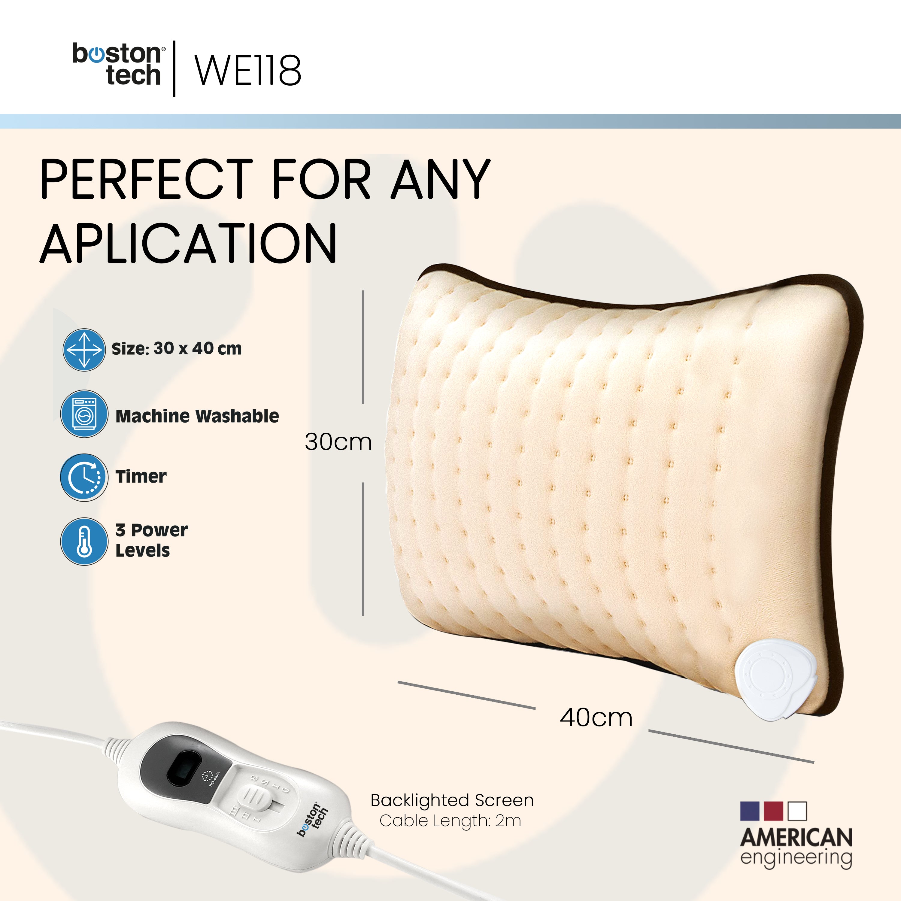 Cojín Electrónico Suave para espalda, hombros y cuello. Almohadilla Eléctrica con 3 Niveles, Calentamiento Ultrarrápido, Lavable, Apagado Automático.