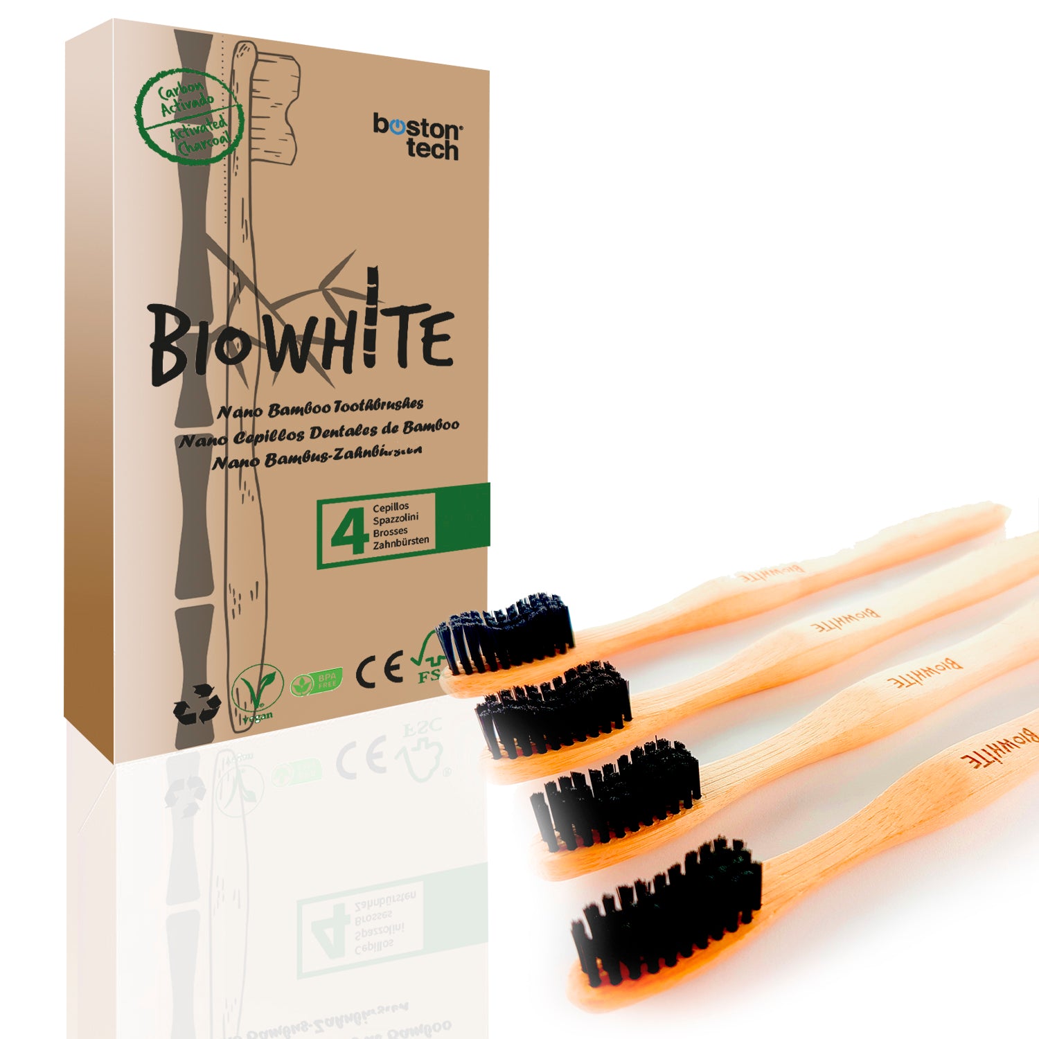 Biowhite 4 Cepillos dentales blanqueadores Bambú