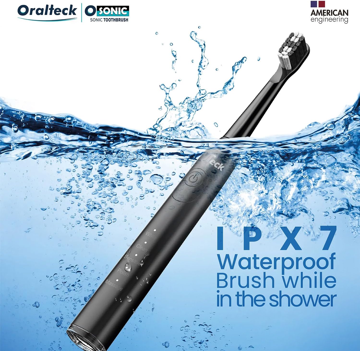 OSONIC Cepillo de Dientes Eléctrico Sónico. Incluye: 8 Cabezales. 5 Modos de Uso. Blanqueamiento en 2 semanas. Temporizador de 2 min. IPX8, Apto para Adultos y Niños. Batería de carga USB. (Negro)