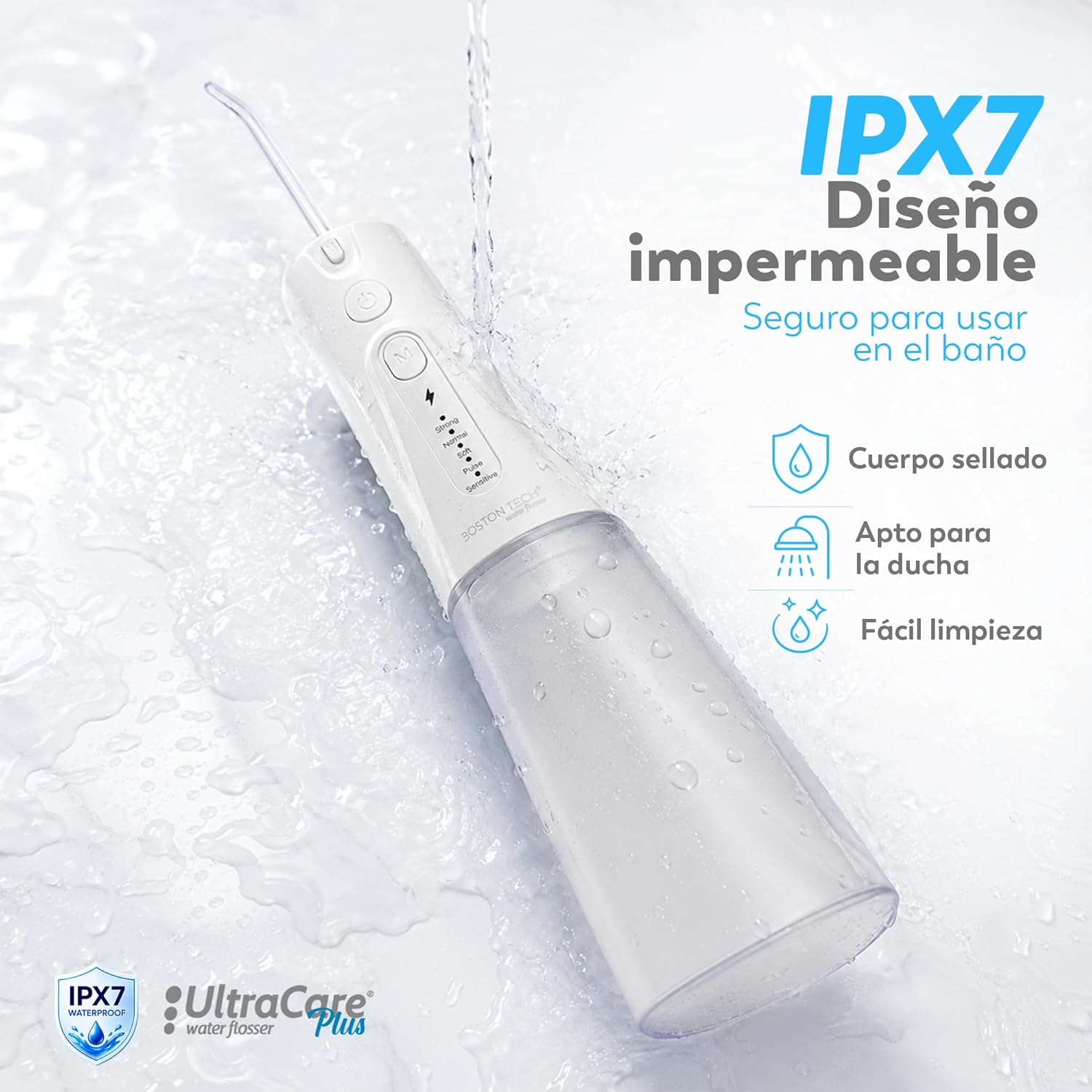 Aquapik Irrigador Dental Portátil, Irrigador Bucal Inalámbrico con 8 Boquillas y 4 Modos, Depósito 300 ml, USB-C Recargable, IPX7, Water Flosser para Brackets, Implantes y Viajes