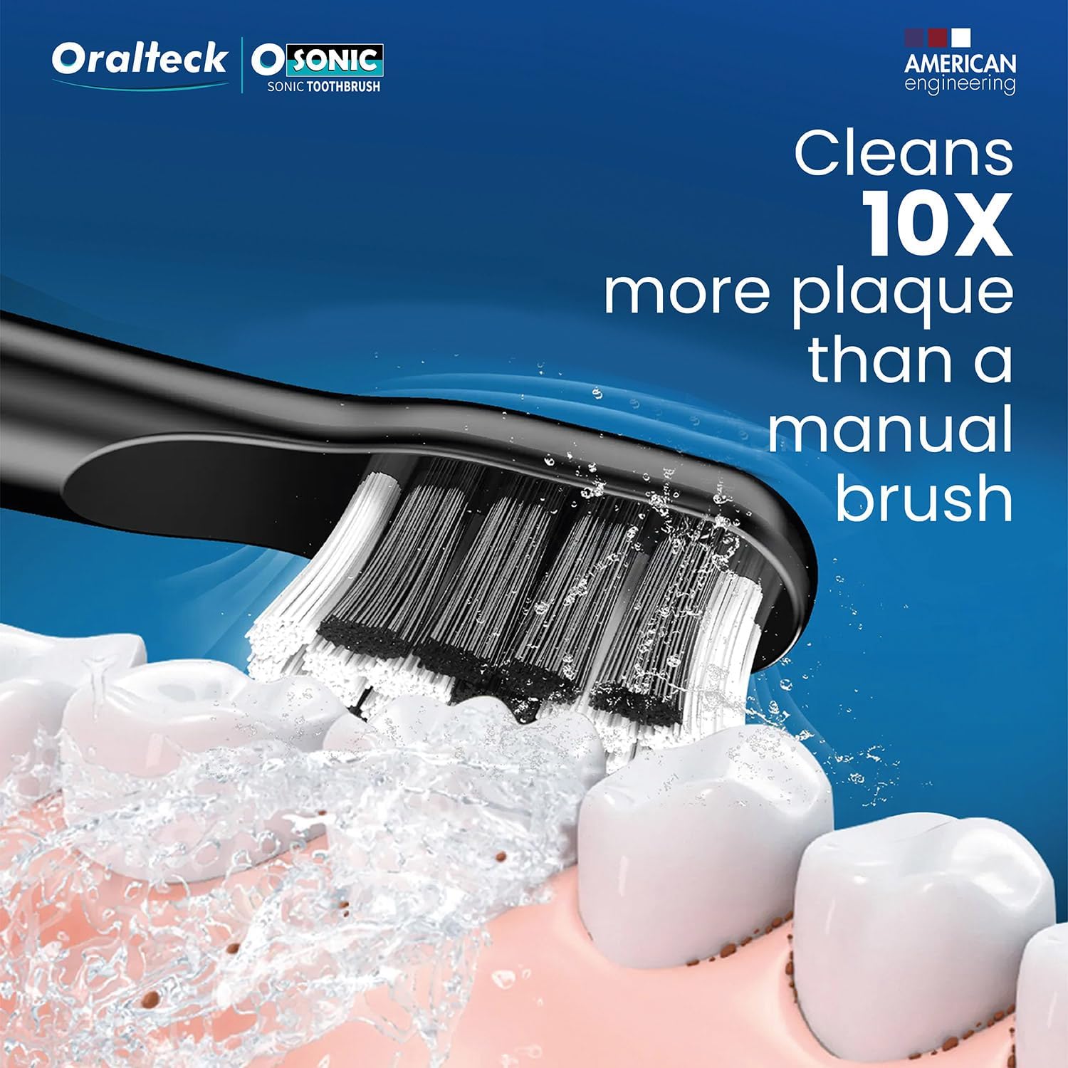 OSONIC Cepillo de Dientes Eléctrico Sónico. Incluye: 8 Cabezales. 5 Modos de Uso. Blanqueamiento en 2 semanas. Temporizador de 2 min. IPX8, Apto para Adultos y Niños. Batería de carga USB. (Negro)