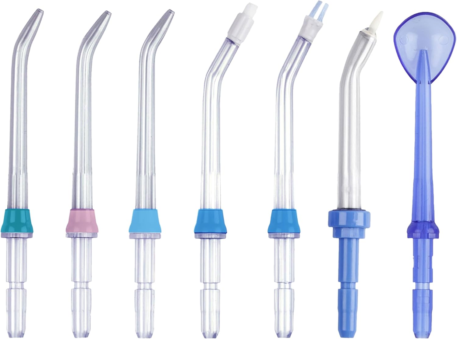 Aquapik® 100 Boquillas para Irrigador Dental Set 7 Boquillas Universales Compatibles | Repuesto Multifuncional | Colores Familiares | Estuche Higiénico