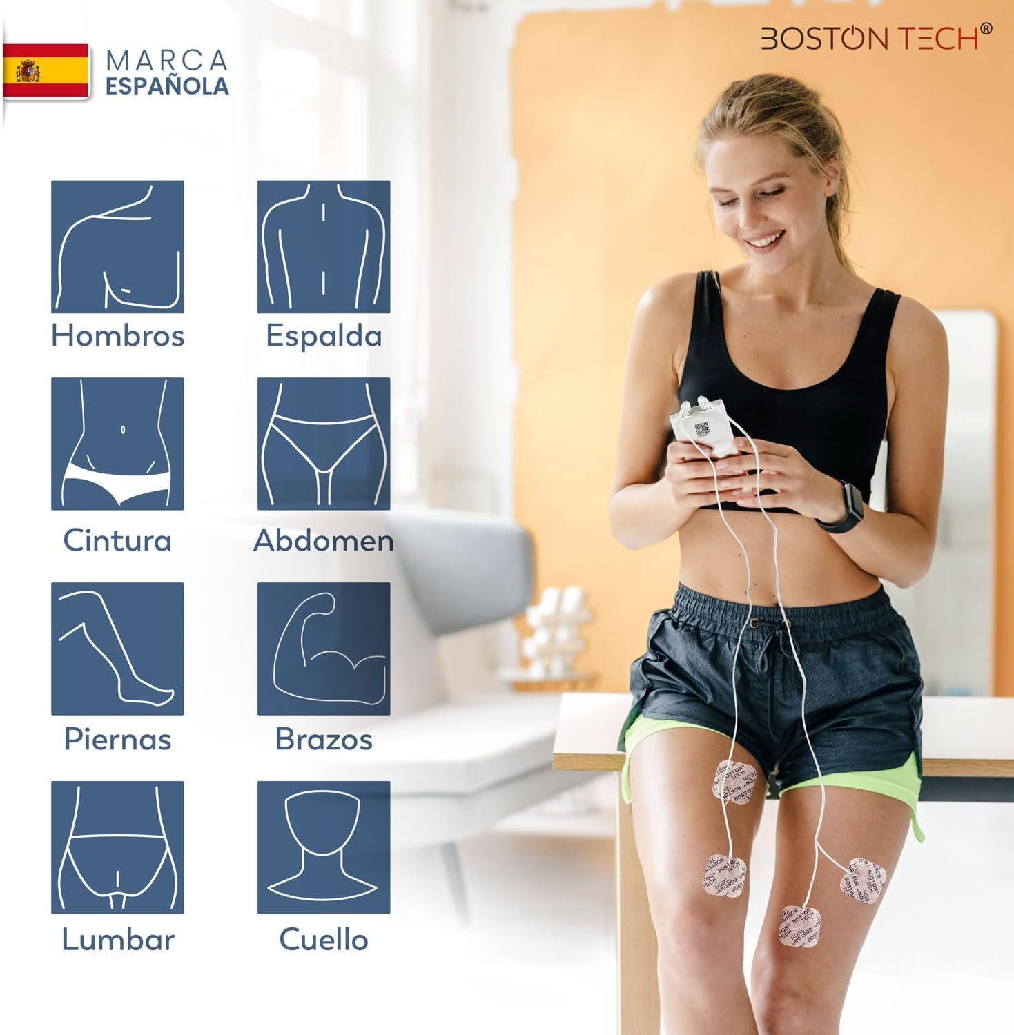 Electroestimulador Muscular TENS/EMS/FITNESS 3 en 1 | Boston Tech® ME91 | 50 Programas, 16 Intensidades, 2 Canales | Alivio del Dolor, Rehabilitación y Magnetoterapia + 4 Electrodos Reutilizables