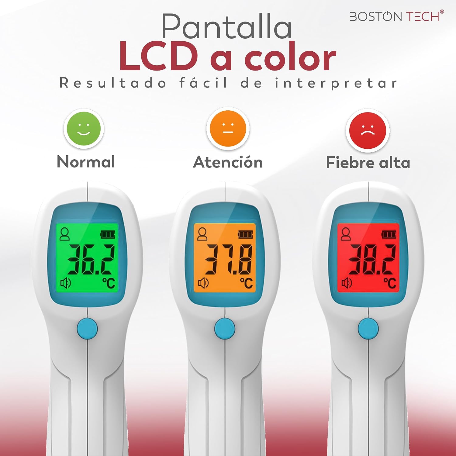 Termómetro Digital para bebés, niños y adultos | Precisión Profesional | Lectura Instantánea | Memoria 20 Mediciones | Alarma de Fiebre 3 Colores | Infrarrojos sin Contacto