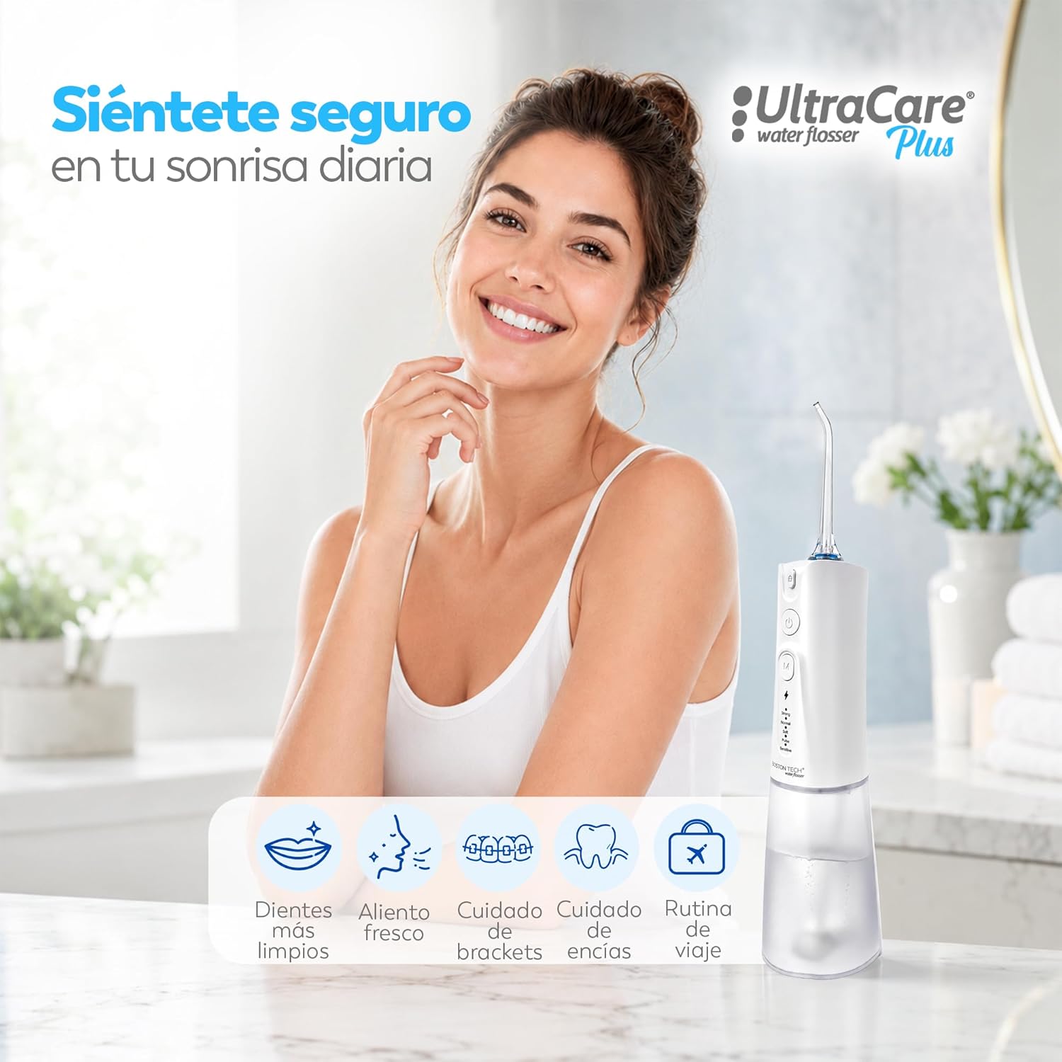 Aquapik Irrigador Dental Portátil, Irrigador Bucal Inalámbrico con 8 Boquillas y 4 Modos, Depósito 300 ml, USB-C Recargable, IPX7, Water Flosser para Brackets, Implantes y Viajes