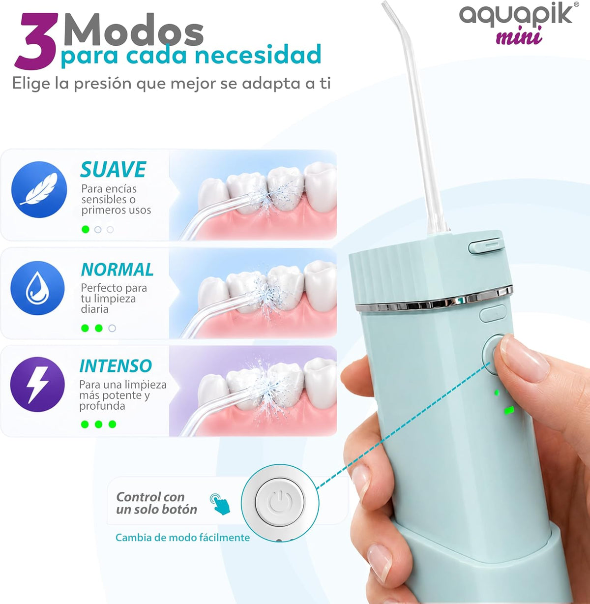 Irrigador dental mini Aquapik® Mini · portátil y de viaje