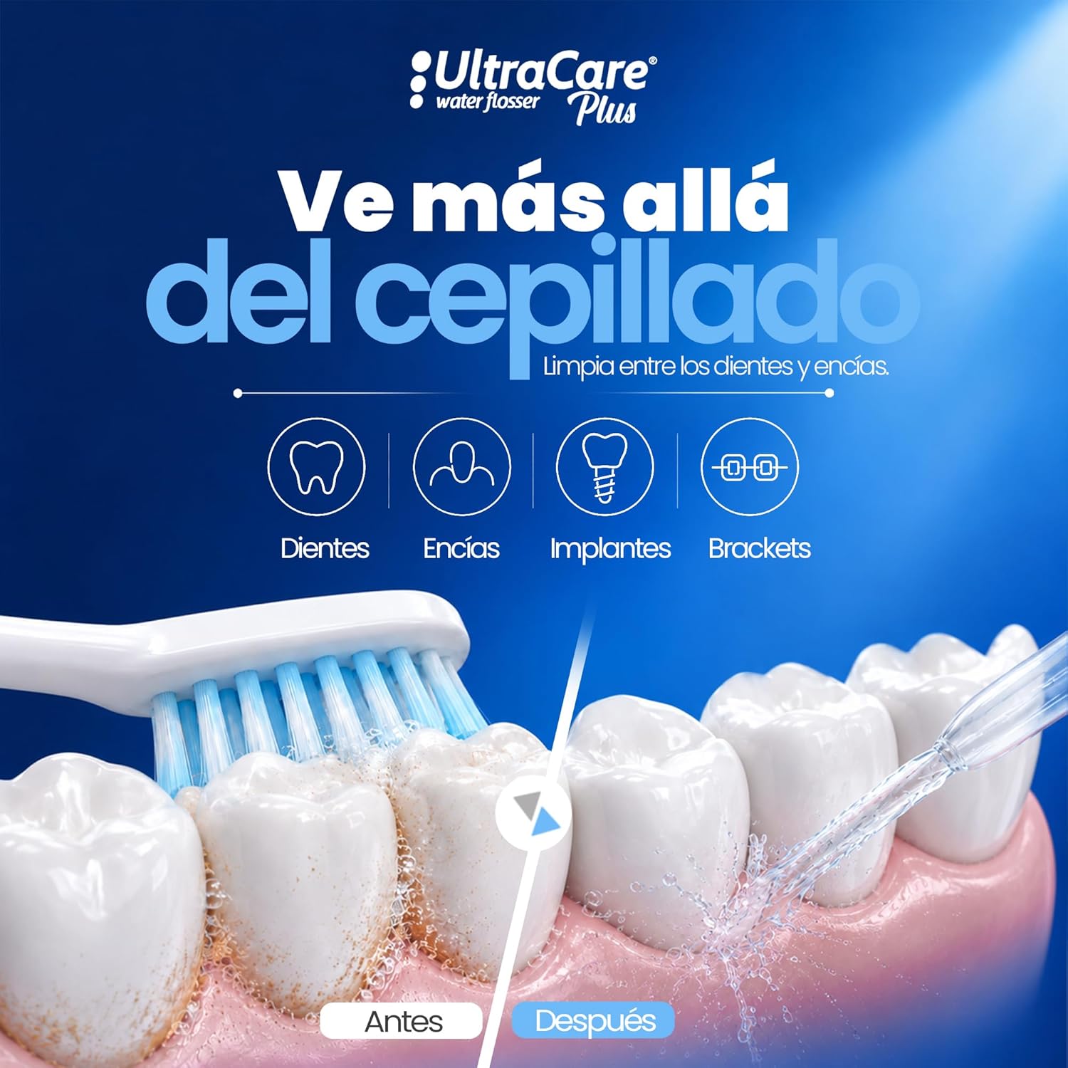 Aquapik® UltraCare Plus Irrigador Dental Inalámbrico y Recargable Irrigador Bucal a presión de agua Impermeable IPX8 Hogar y Viajes Elimina Placa Cuida Encías 5 Modos 8 Boquillas 300ml (Azul)
