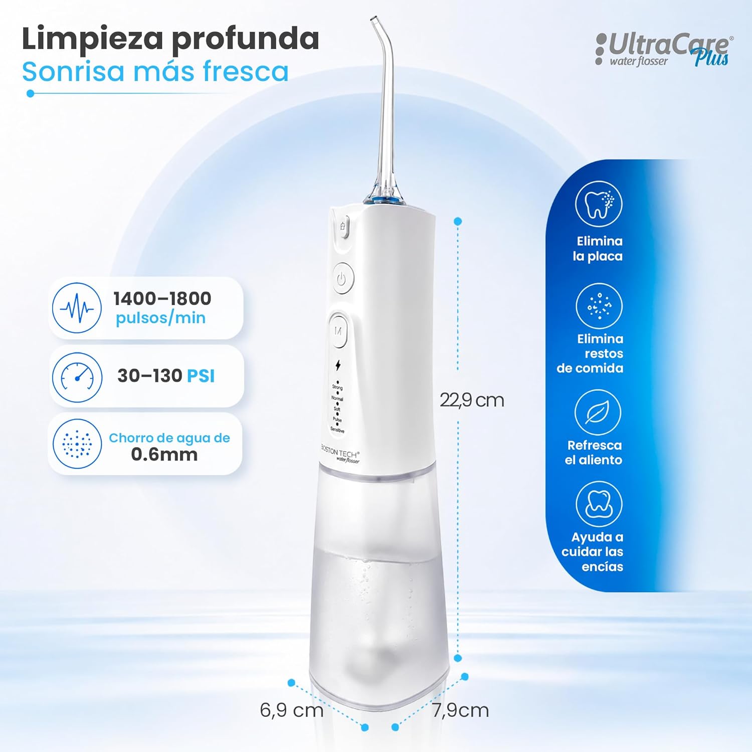 Aquapik Irrigador Dental Portátil, Irrigador Bucal Inalámbrico con 8 Boquillas y 4 Modos, Depósito 300 ml, USB-C Recargable, IPX7, Water Flosser para Brackets, Implantes y Viajes