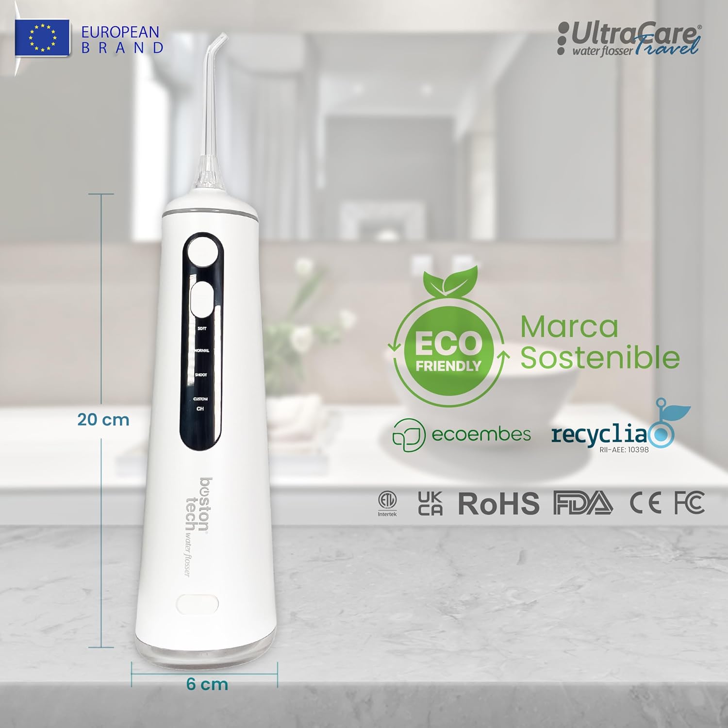 Aquapik Ultracare Travel Irrigador Bucal Portatil, Irrigador Dental Inalámbrico Profesional 8 Boquillas 4 Modos, IPX8 Impermeable 300ML USB-C Recargable Para Limpieza Dientes