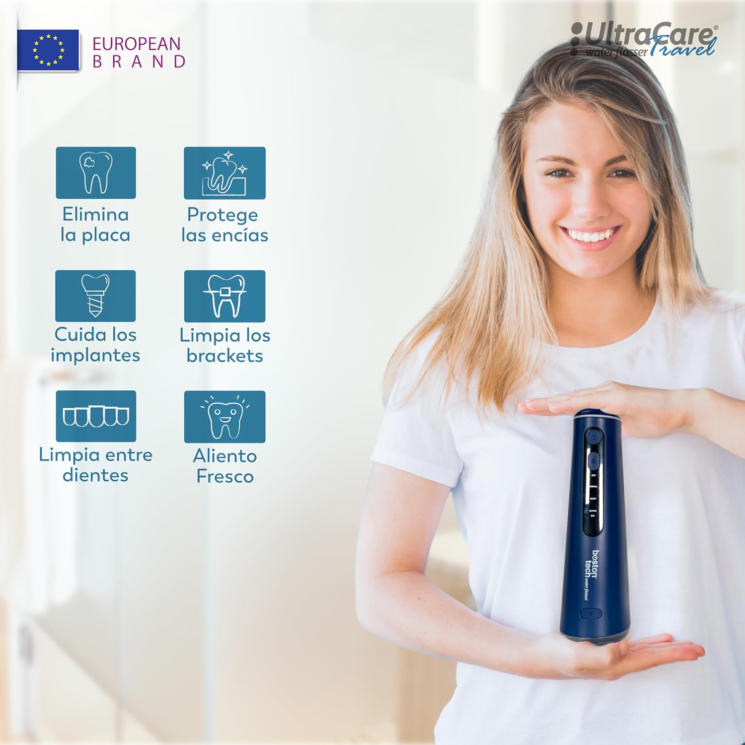 Irrigador Bucal Portatil, Aquapik Irrigador Dental Inalámbrico Profesional 8 Boquillas 4 Modos, IPX7 Impermeable 300ML USB-C Recargable Para Limpieza Dientes, Para el Hogar y los Viajes (b. Azul)