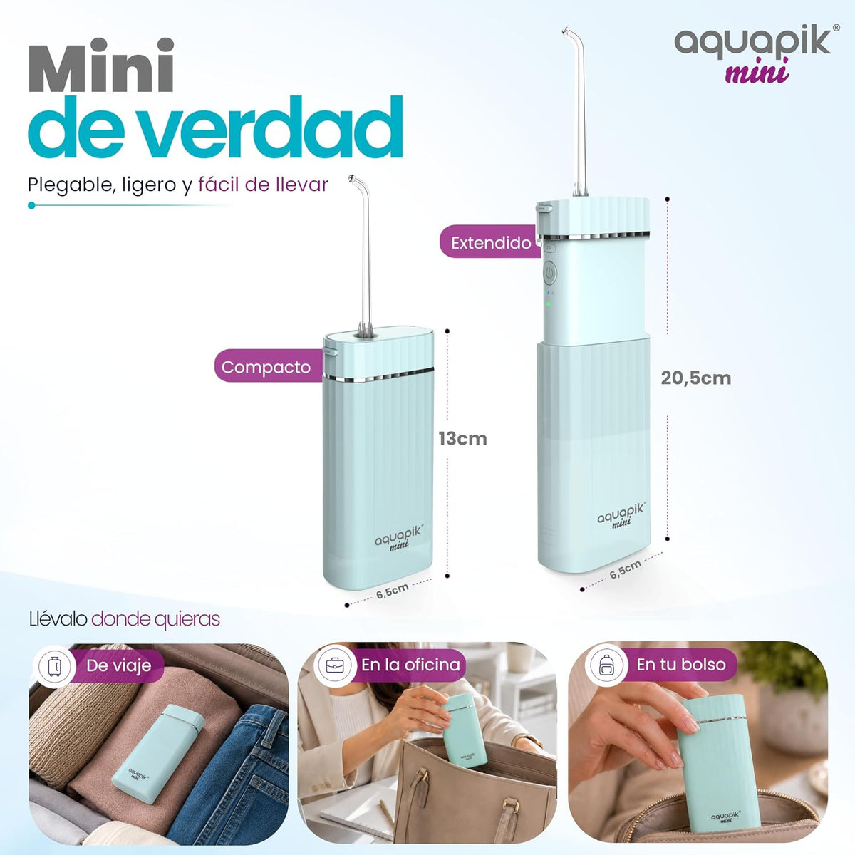 Irrigador dental mini Aquapik® Mini · portátil y de viaje