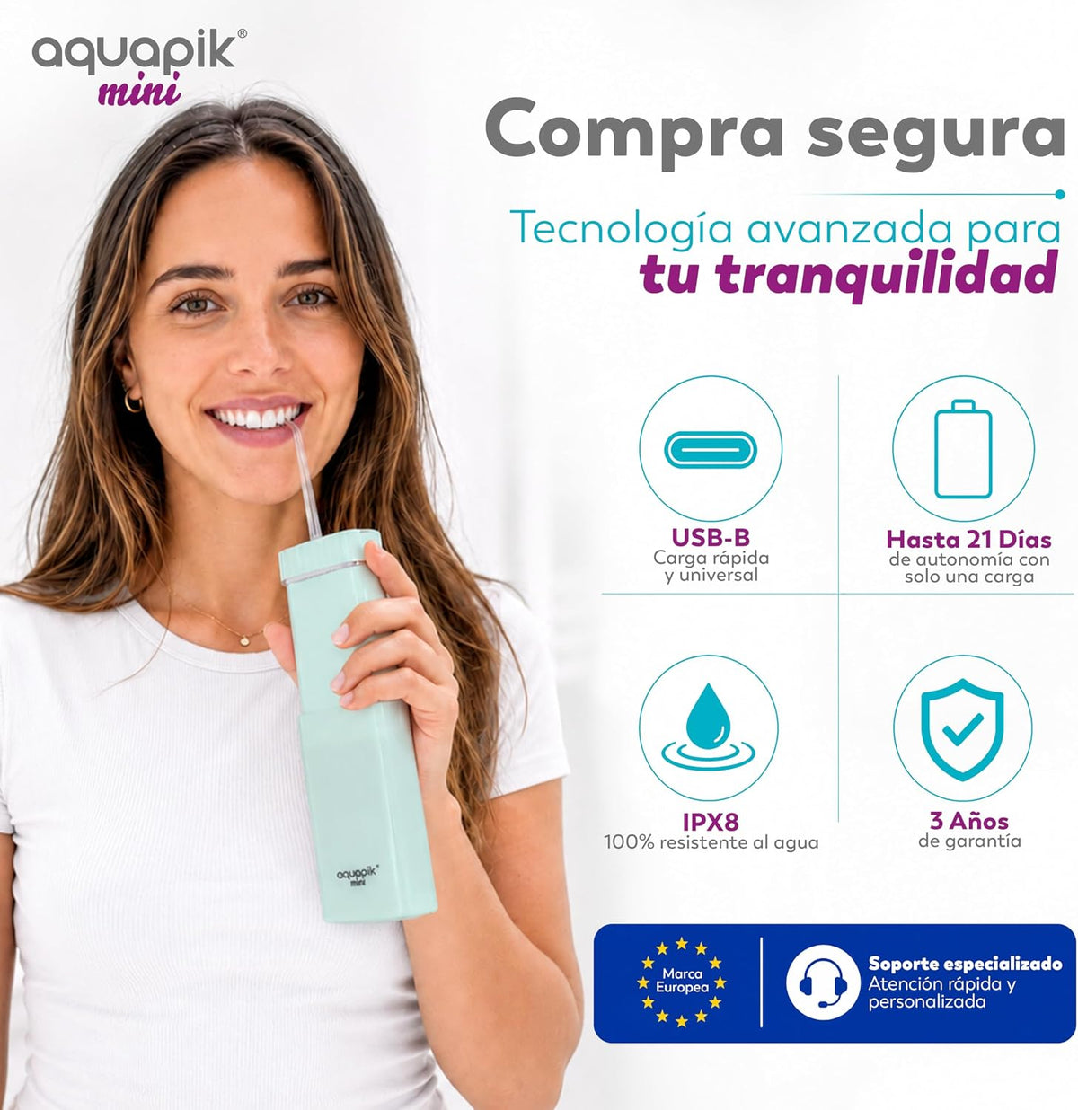 Irrigador dental mini Aquapik® Mini · portátil y de viaje