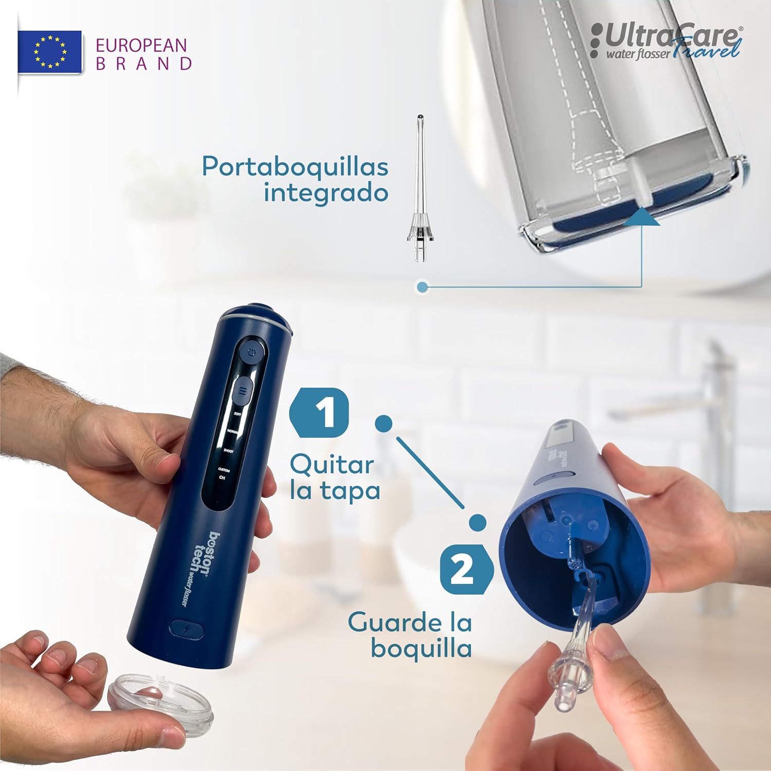 Irrigador Bucal Portatil, Aquapik Irrigador Dental Inalámbrico Profesional 8 Boquillas 4 Modos, IPX7 Impermeable 300ML USB-C Recargable Para Limpieza Dientes, Para el Hogar y los Viajes (b. Azul)