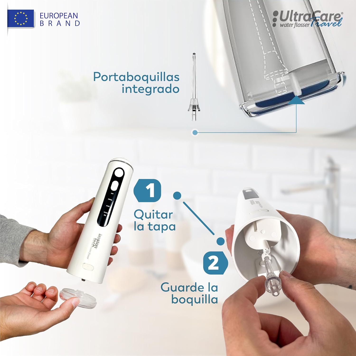Aquapik Ultracare Travel Irrigador Bucal Portatil, Irrigador Dental Inalámbrico Profesional 8 Boquillas 4 Modos, IPX8 Impermeable 300ML USB-C Recargable Para Limpieza Dientes