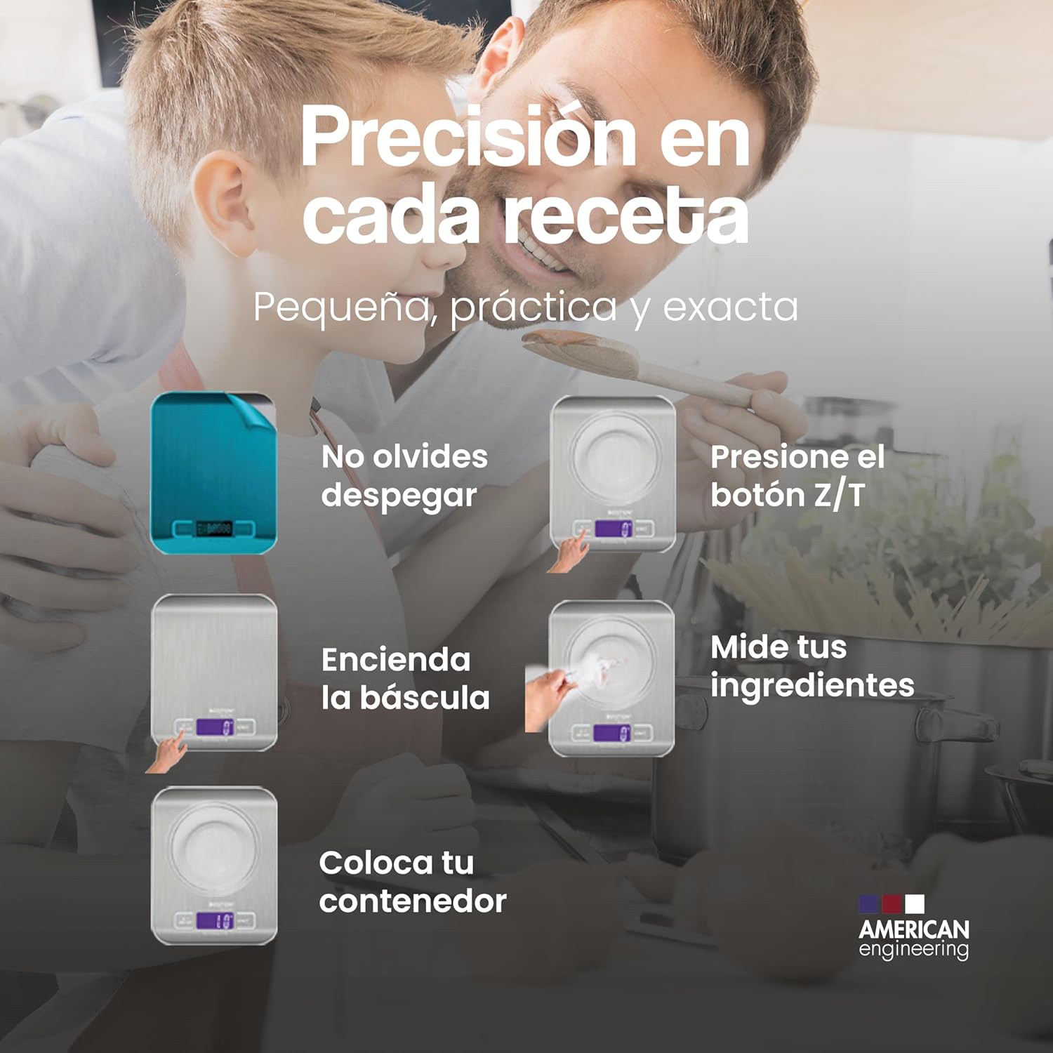 Boston Tech Báscula de Cocina Digital - Acero Inoxidable, Alta Precisión, Impermeable, Capacidad 5kg, Pantalla LCD, Función Tara, Recetario Incluido (HK105)