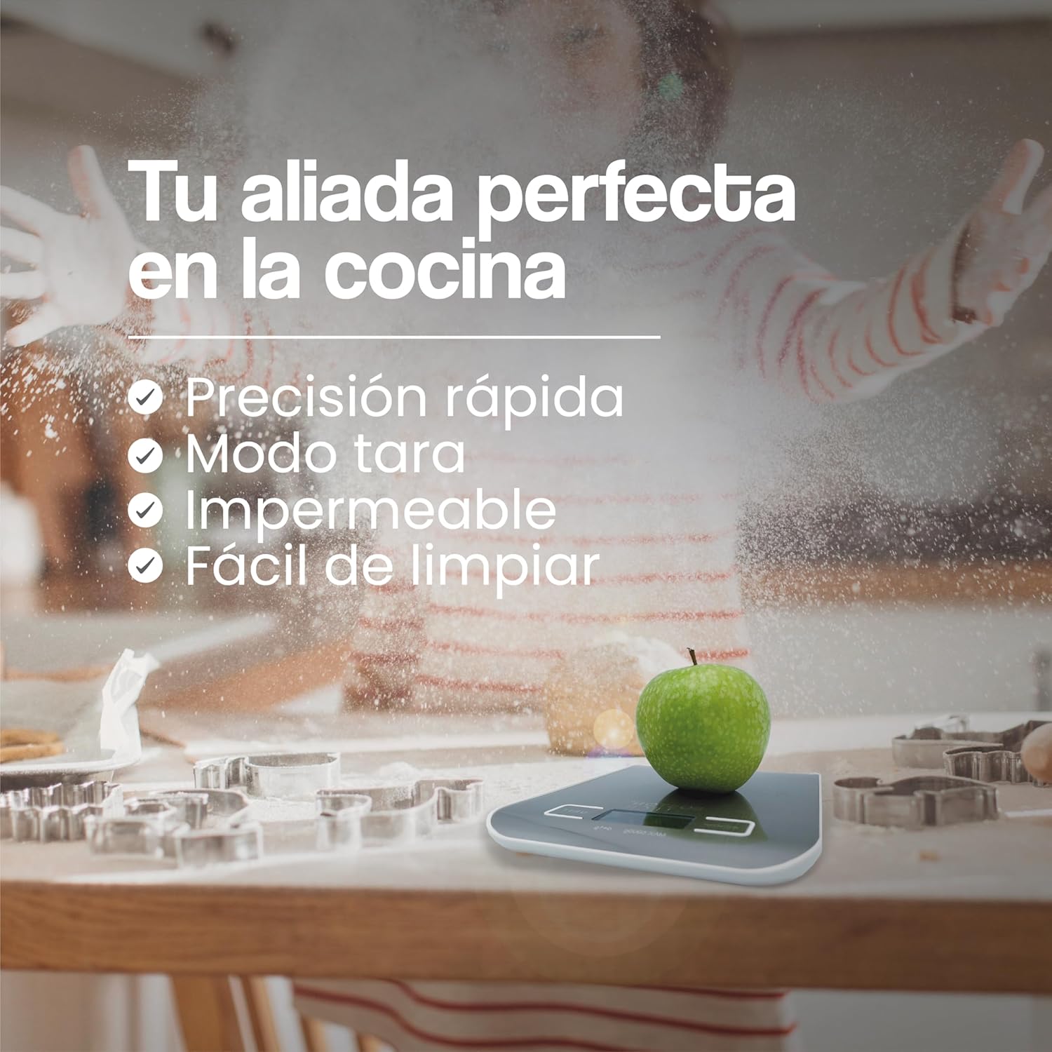 Boston Tech Báscula de Cocina Digital - Acero Inoxidable, Alta Precisión, Impermeable, Capacidad 5kg, Pantalla LCD, Función Tara, Recetario Incluido (HK105)