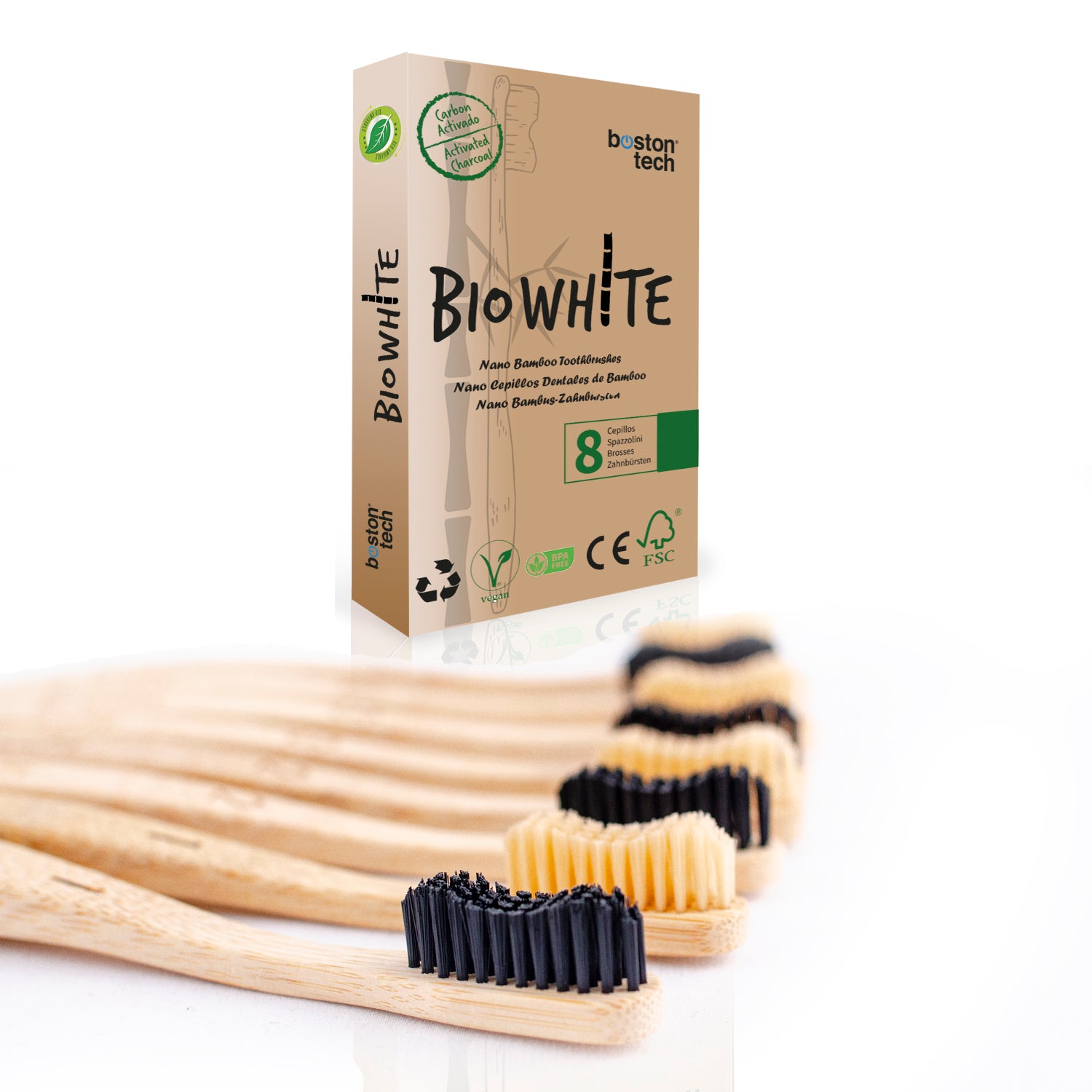 BioWhite 8 Cepillos dentales blanqueadores Bambú