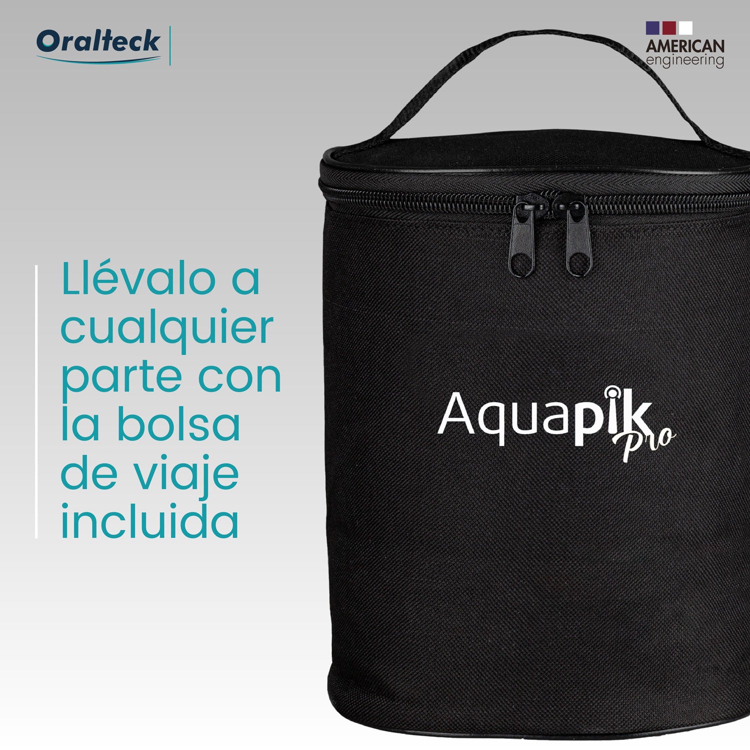 Aquapik Pro. Irrigador Dental Profesional, 8 Boquillas, Depósito 600 ml. de Agua y bolsa de Viaje. (Blanco)